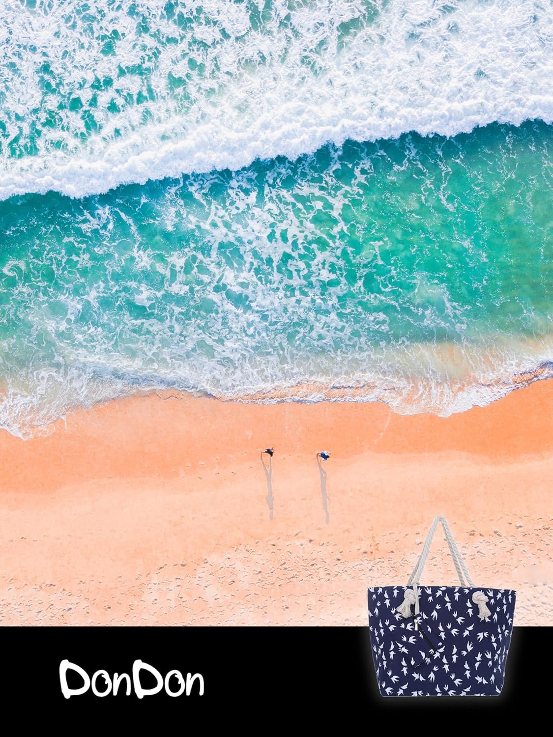Detalle de DonDon Borsa da spiaggia grande con chiusura zip 58 x 38 x 18 cm, shopper yacht style