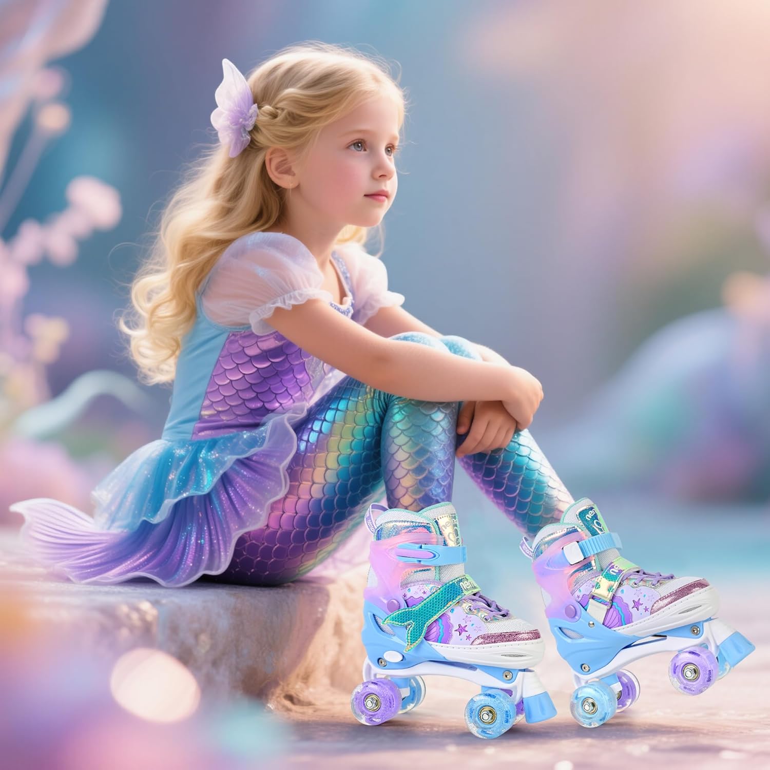 Thumbnail 5 de NEMONE Mermaid 4 Size Adjustable Light Up Roller Skates for Girls