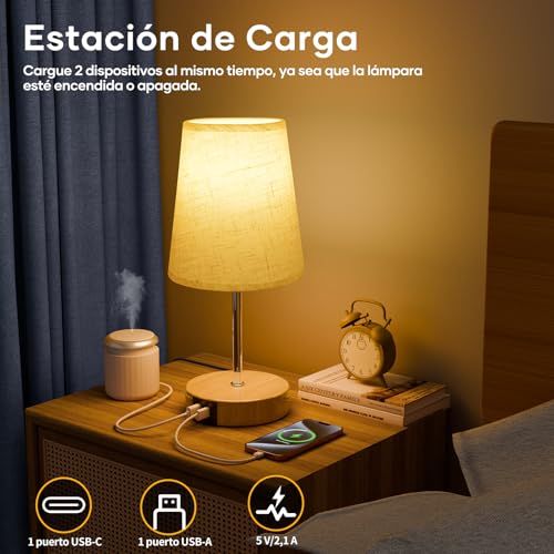 Thumbnail 3 de Suright Lámpara de Mesita de Noche Táctil con Puertos USB A y USB-C (Bombilla LED incluida) – Diseño compacto y regulable