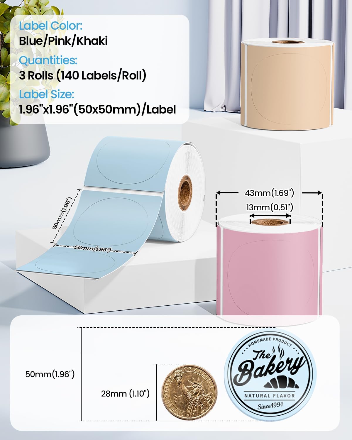 Thumbnail 6 de Memoking Round Thermal Labels for Phomemo M110/M220, 50 mm, 3 Colours