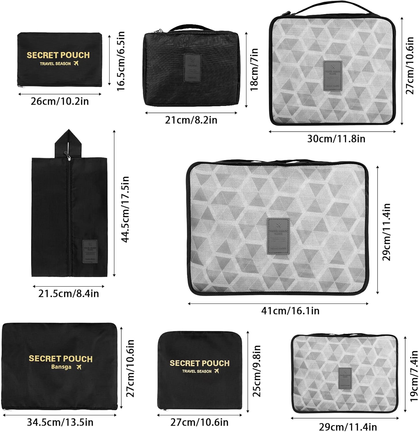 Detalle 2 de Coolzon Organizer Valigie Viaggio Set 8 pezzi per valigia (cubi e borse), nero