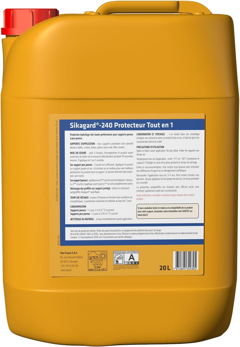 Thumbnail 1 de SIKA Protection hydrofuge façade, mur, toiture et sol – Sikagard 240 Protecteur Tout en 1, 20 L