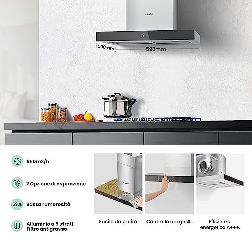 Detalle de COMFEE' Cappa Aspirante 60 cm TSHM77SS-60: potenza 650 m³/h e motore BLDC in acciaio inox
