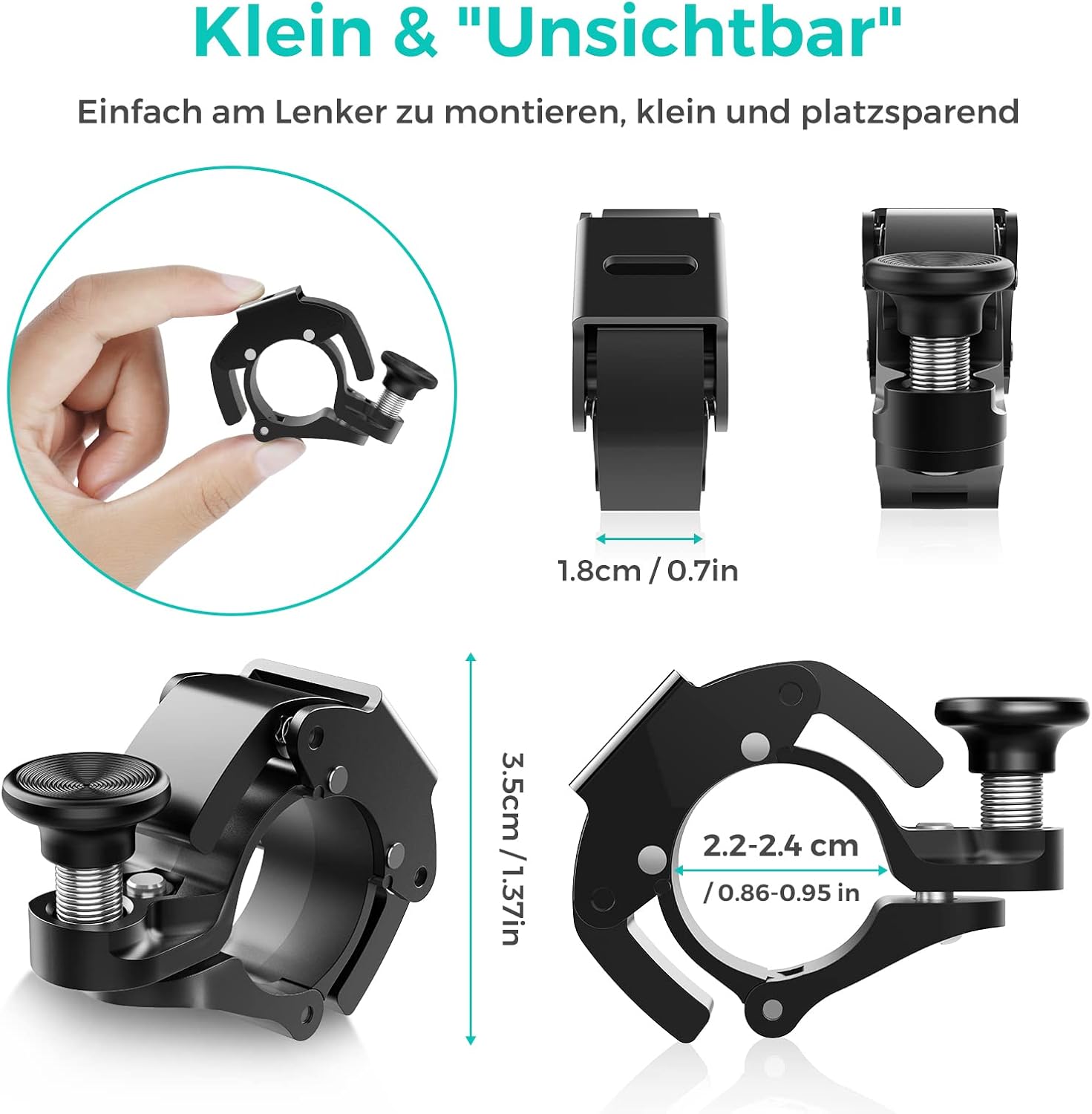 Thumbnail 6 de Fahrradklingel aus Aluminiumlegierung – Mini Klingel 100 dB, 22–24 mm Lenker, Schwarz