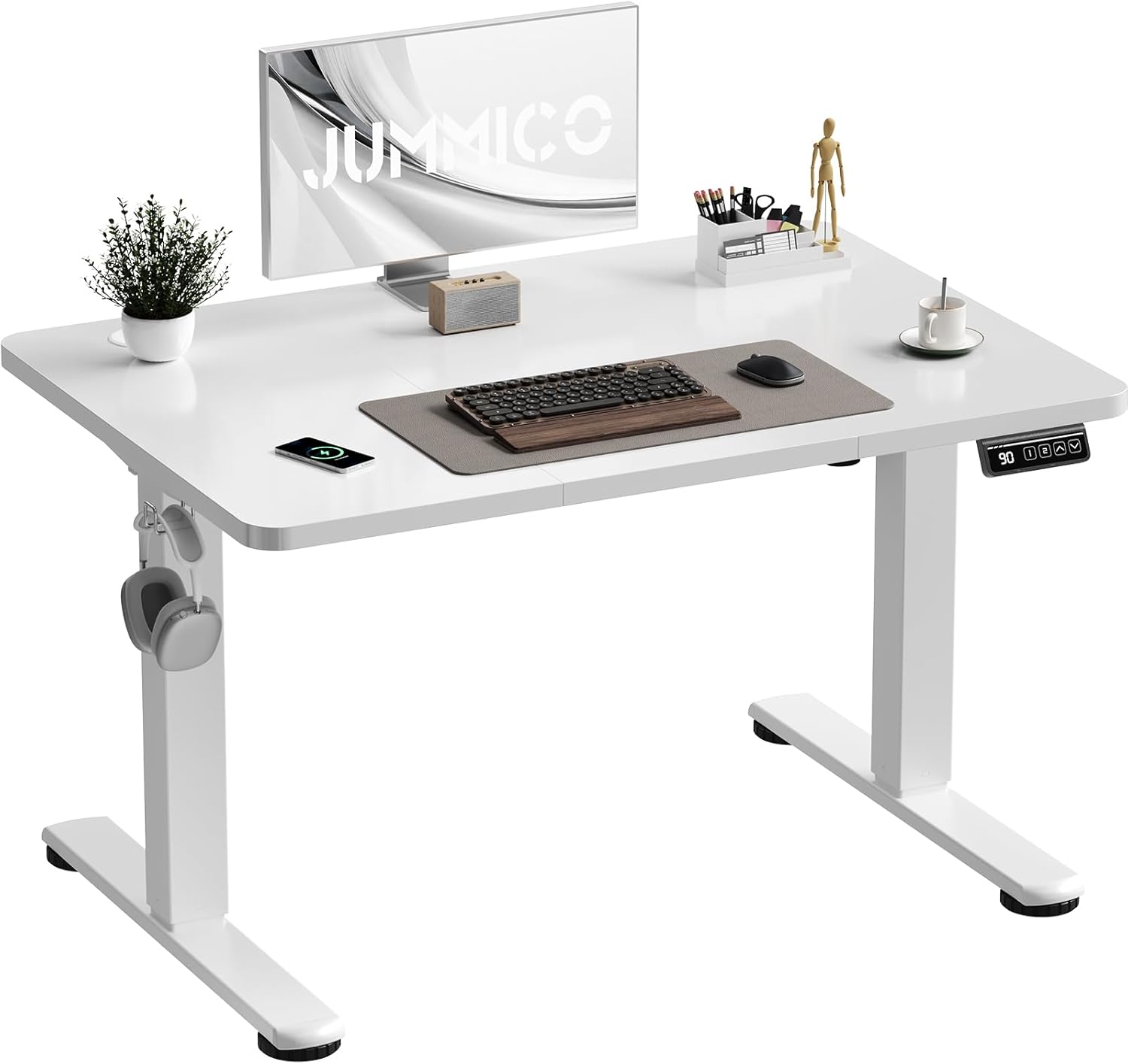 Detalle de JUMMICO Höhenverstellbarer Schreibtisch 100 × 60 cm – Elektrisch, mit Memory-Funktion, Weiß