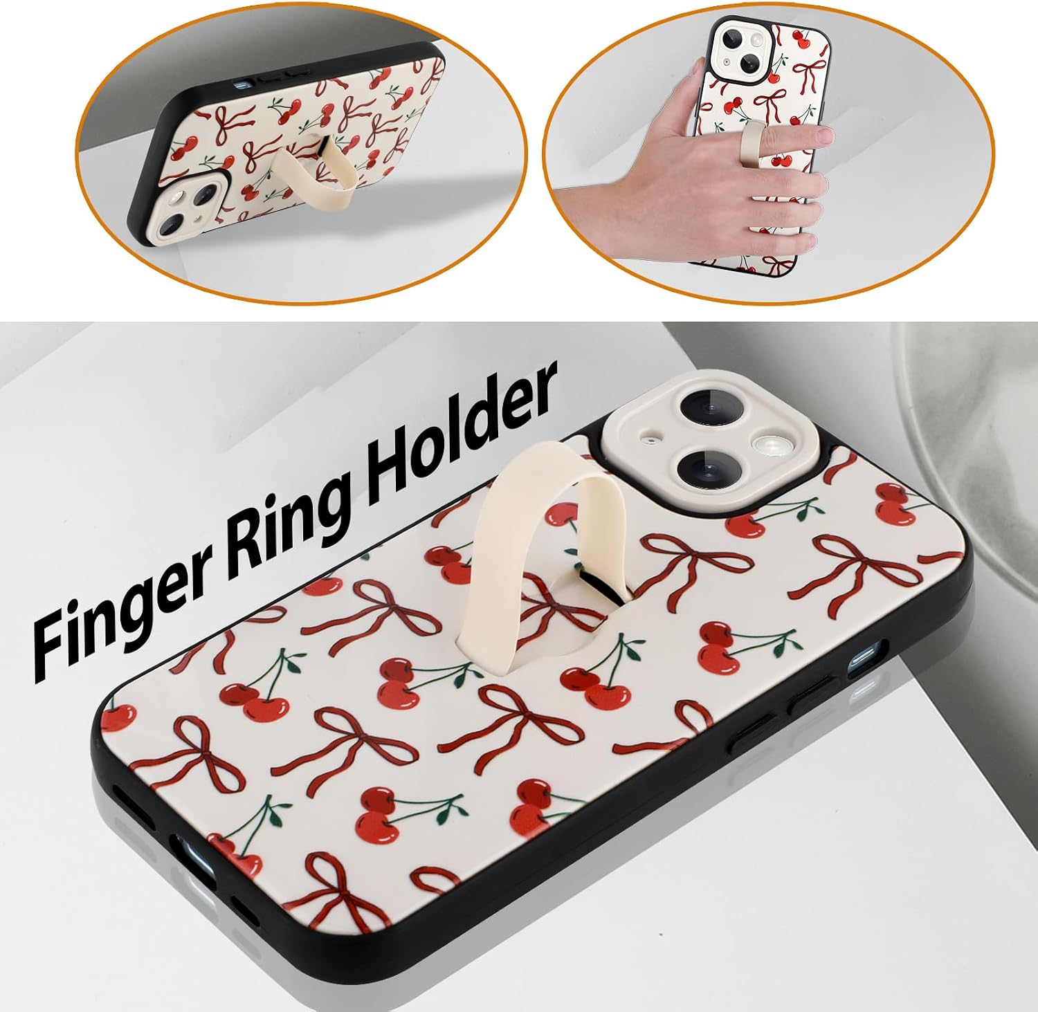 Detalle de Ufbara 2088369-BowWhite-IP15 iPhone 15 Case with Cherry Bow and Wrist Strap