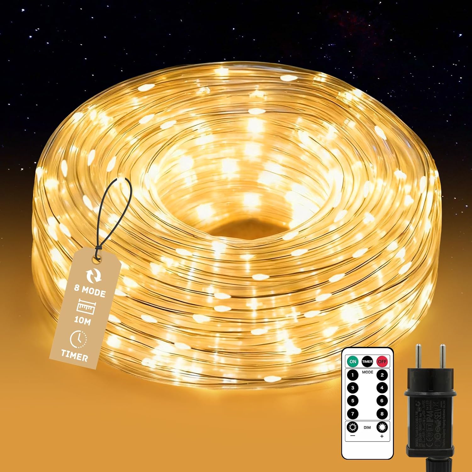 Detalle de Auting Lichterschlauch Außen mit Fernbedienung, 13 m – 200 LEDs, IP65, dimmbar, Timer