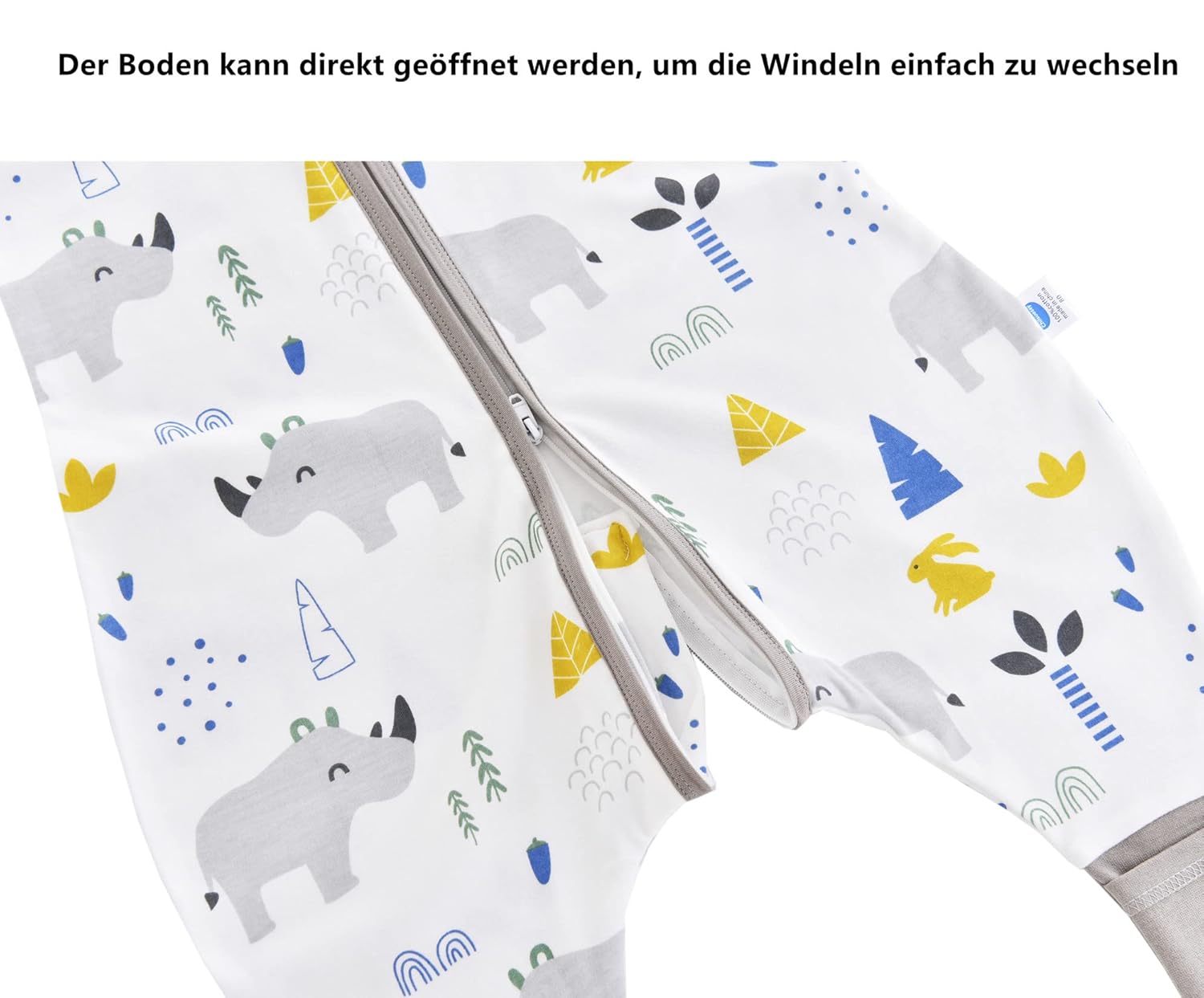 Thumbnail 4 de Chilsuessy Baby Sommerschlafsack mit Füßen 0,5 Tog (100% Baumwolle) – Nashorn, Größen 70–100 cm