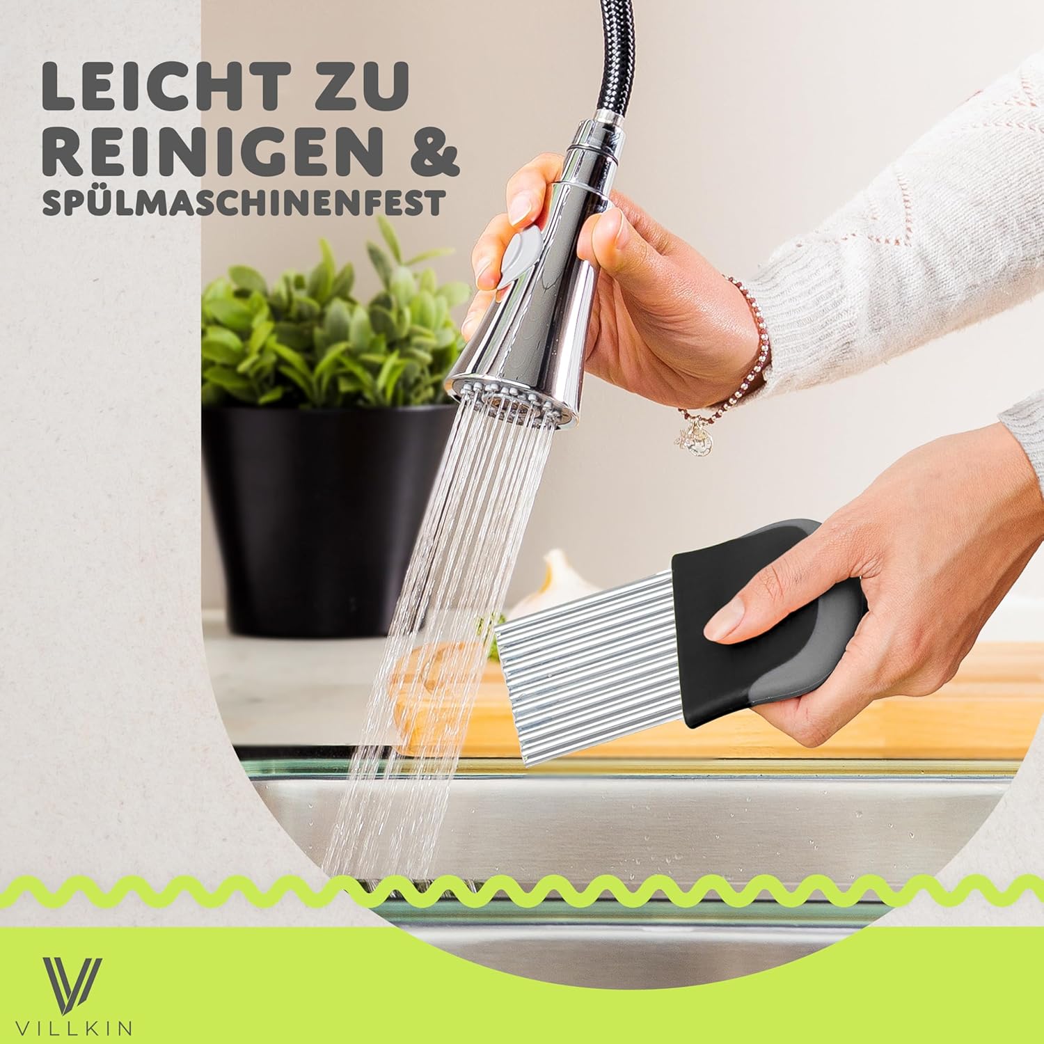 Thumbnail 5 de Villkin Wellenschneider aus Edelstahl – spülmaschinengeeignet, ergonomischer Griff (1x Schwarz-Grau)