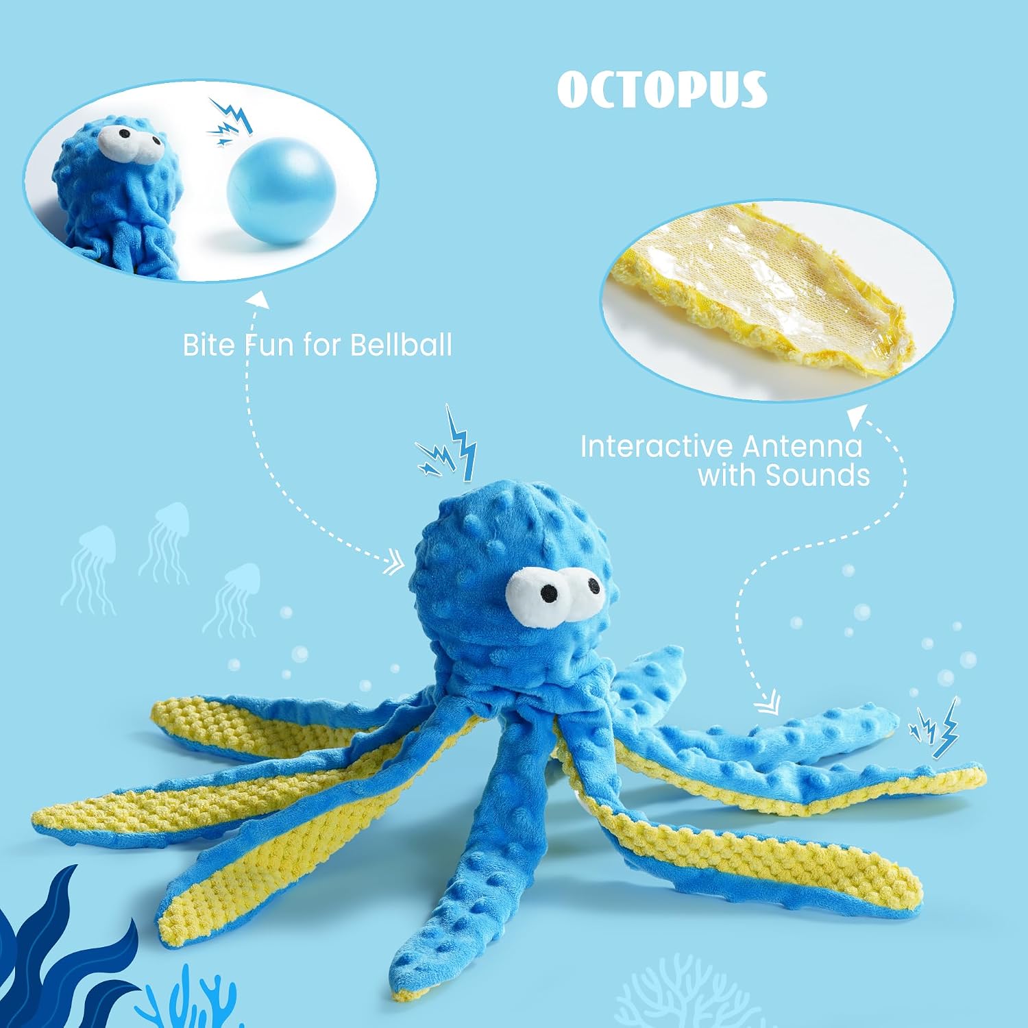 Detalle 2 de Nocciola Octopus No Stuffing Squeaky Dog Toy