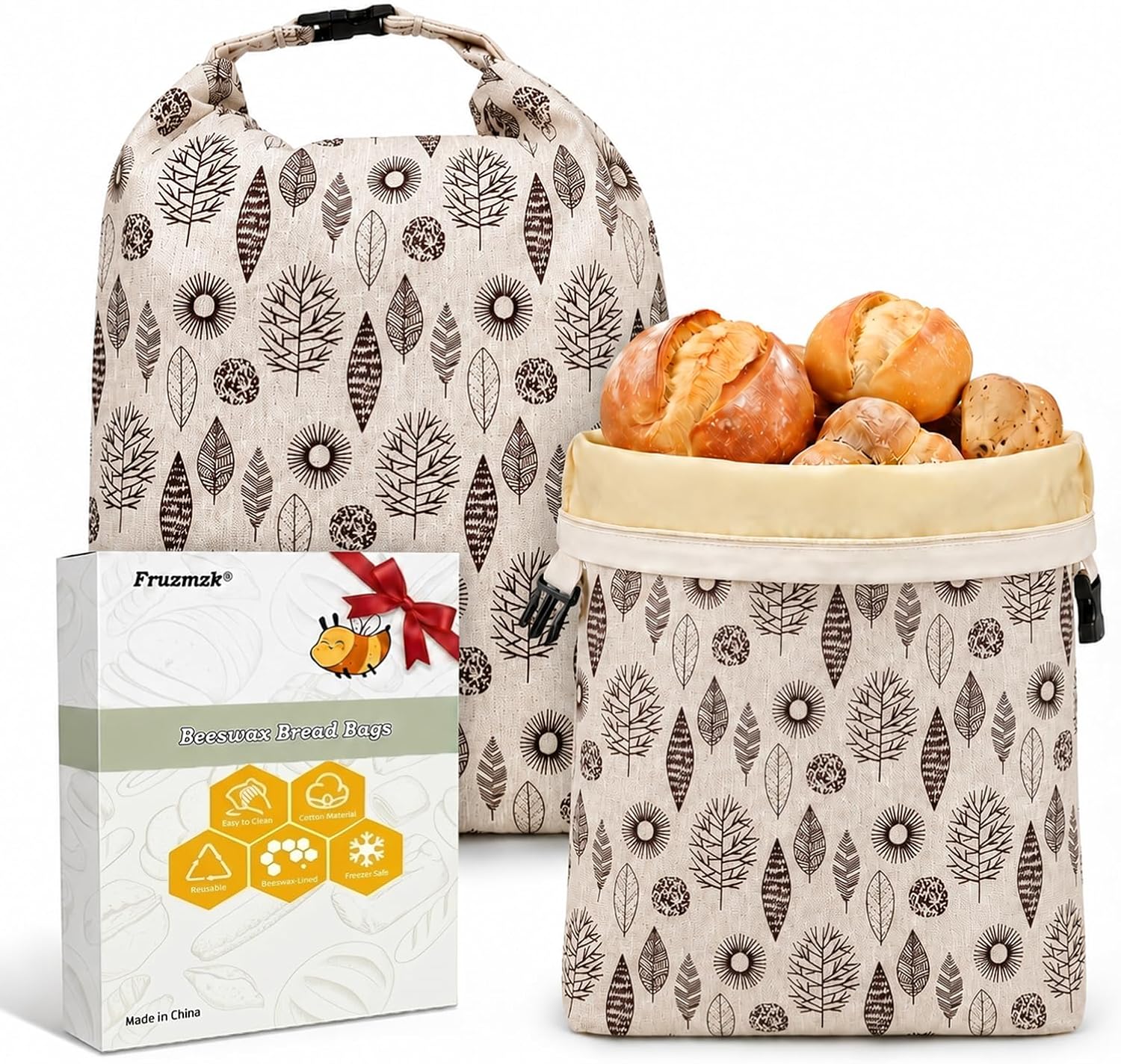 Detalle de Fruzmzk Sacs à Pain Réutilisables en Cire d'Abeille 43 x 33 cm – Lot de 2