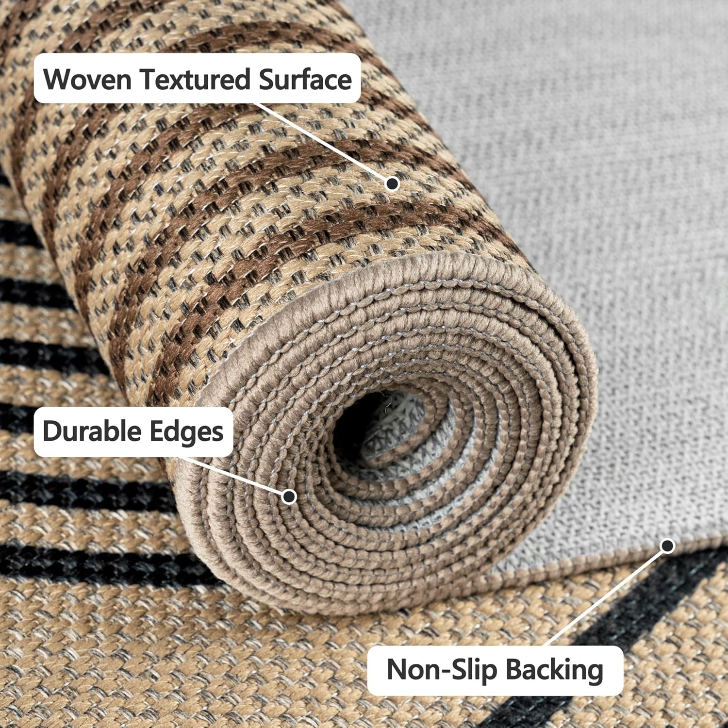 Thumbnail 2 de VSIWB jute-look runner rug for hallway, non-slip, washable 80x200 cm (brown)