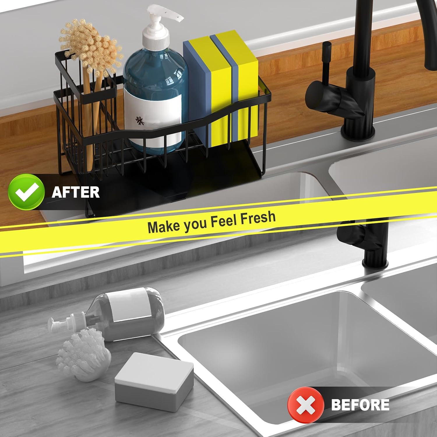 Thumbnail 5 de Fssvcd Maifan Sink Caddy: Self-Draining Sponge Holder with Brush Holder & Rustproof Tray