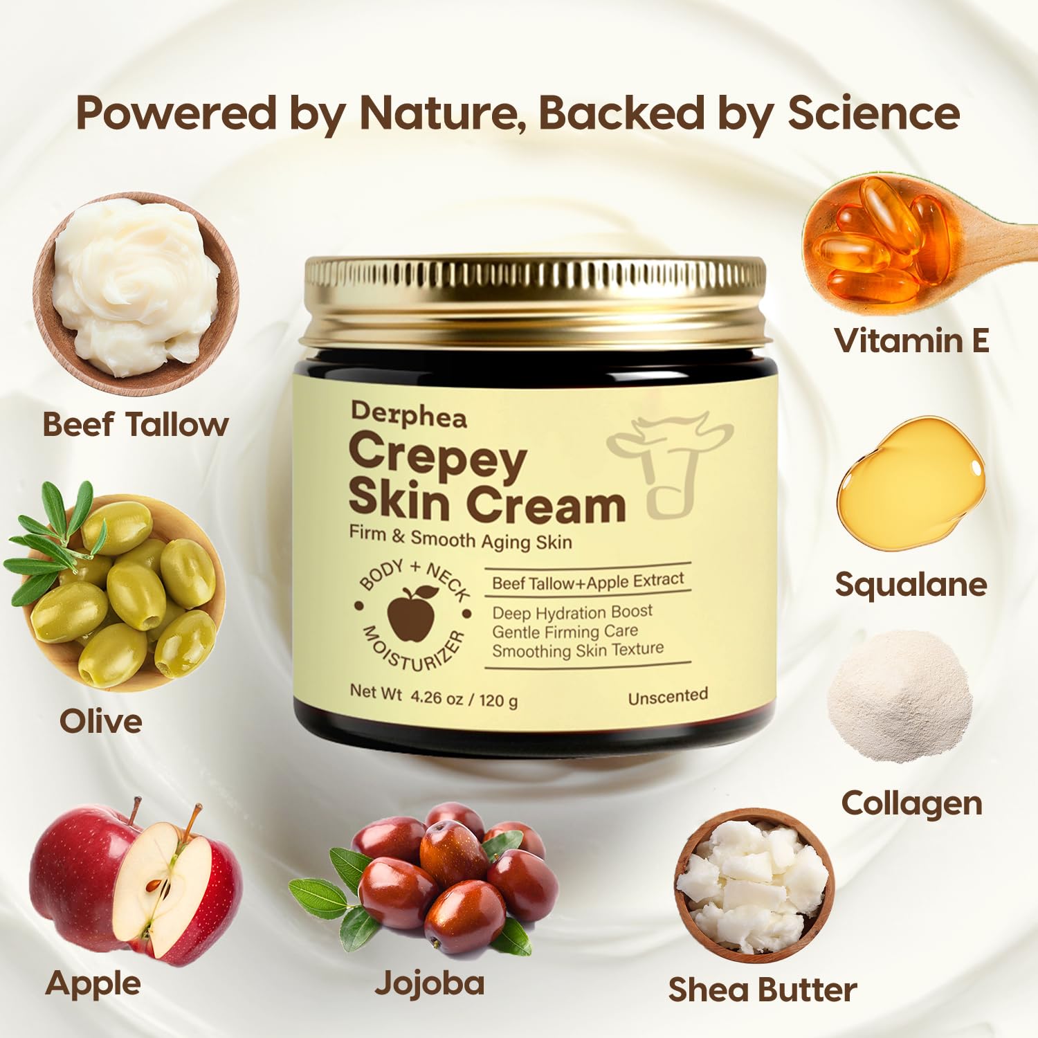Thumbnail 3 de DERPHEA Crepey Skin Repair Treatment Cream (Beef Tallow, Soluble Collagen & Apple) — Unscented Crepe-Fix for Neck, Arms & Body