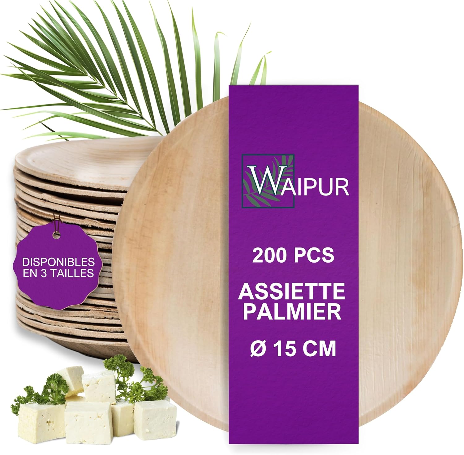 Detalle de Waipur 10128 wegwerpborden van palmblad, rond Ø 15 cm, 200 stuks
