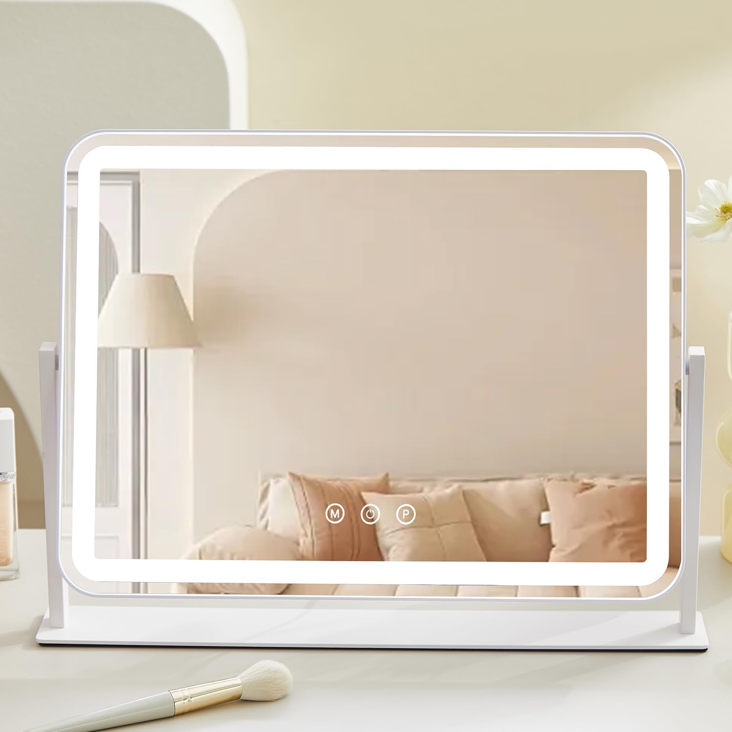 Detalle 2 de HIEEY Vanity Mirror with Lights: 13.5" x 17.4" 3-Color Lighting, 5X Magnification, and 360° Rotation