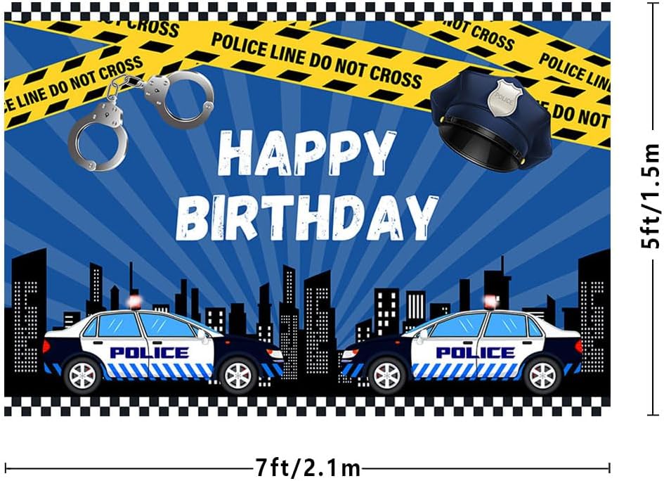 Thumbnail 2 de MEHOFOND Police Line Birthday Backdrop 7x5ft 🎉