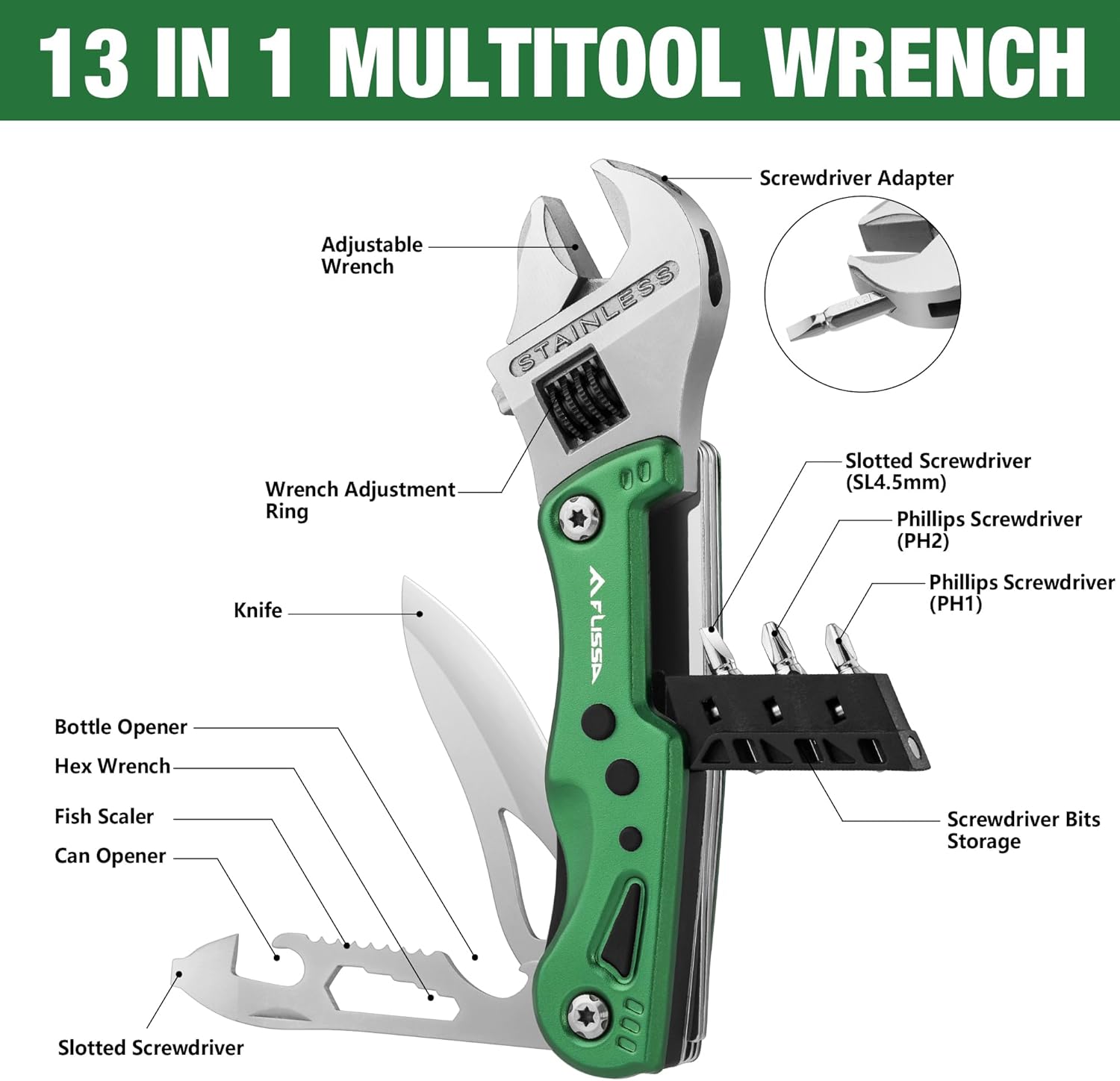 Thumbnail 1 de FLISSA Clé Multioutils 13 en 1 avec Sac – outil multifonction pour extérieur et intérieur