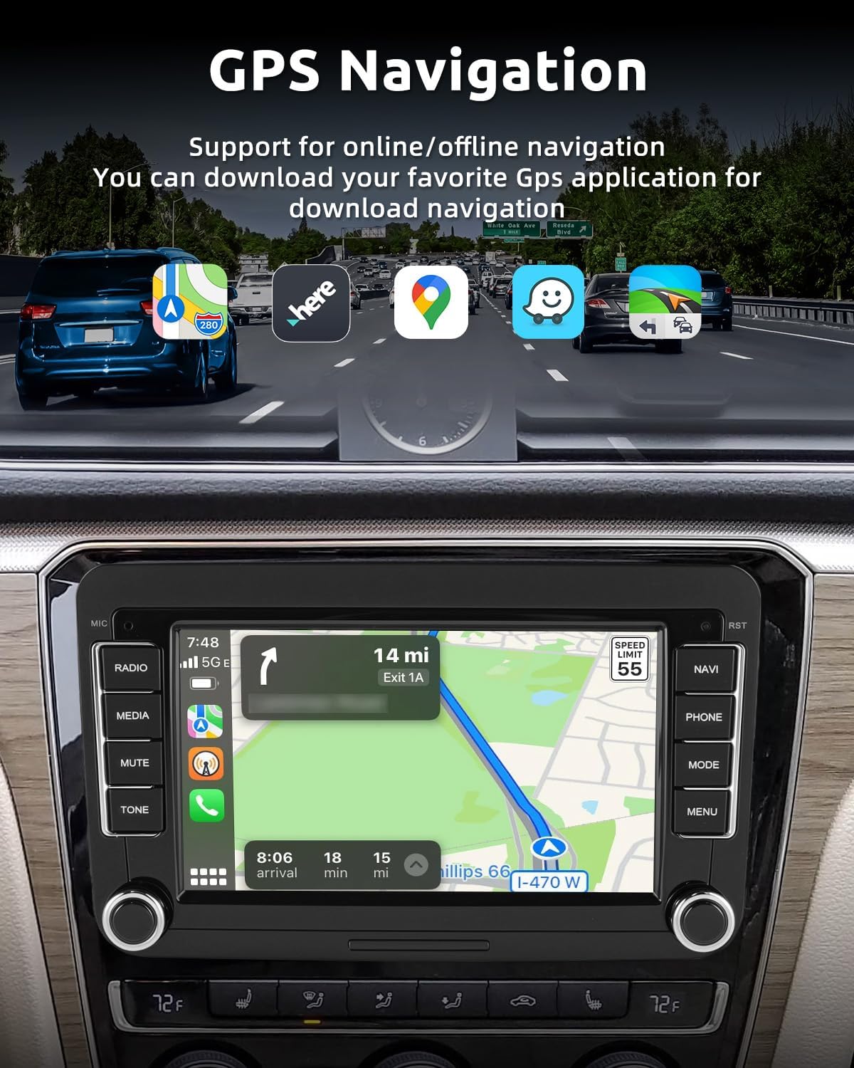 Thumbnail 3 de ESSGOO Android 15 4+64G Wireless CarPlay & Android Auto Car Stereo for VW Group (2 Din) with 7 Inch IPS Touchscreen