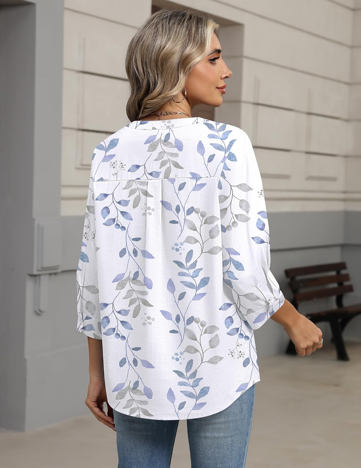 Detalle 2 de Zeagoo Women's Button-Down Linen-Cotton 3/4 Sleeve Tops: Casual to Workwear Versatility