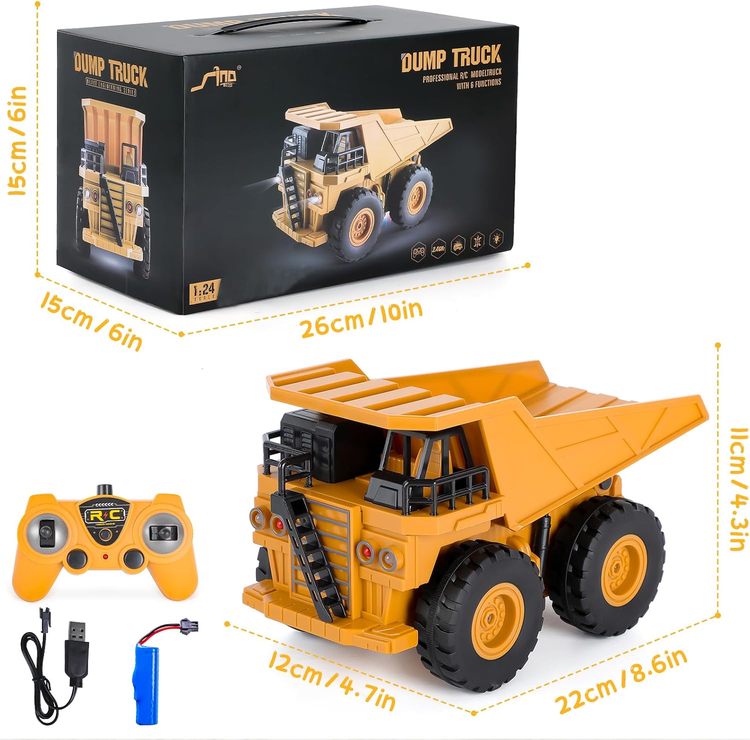 Detalle 2 de Highttoy HH206 RC-kiepwagen, schaal 1:24, 6 kanalen, led en geluid