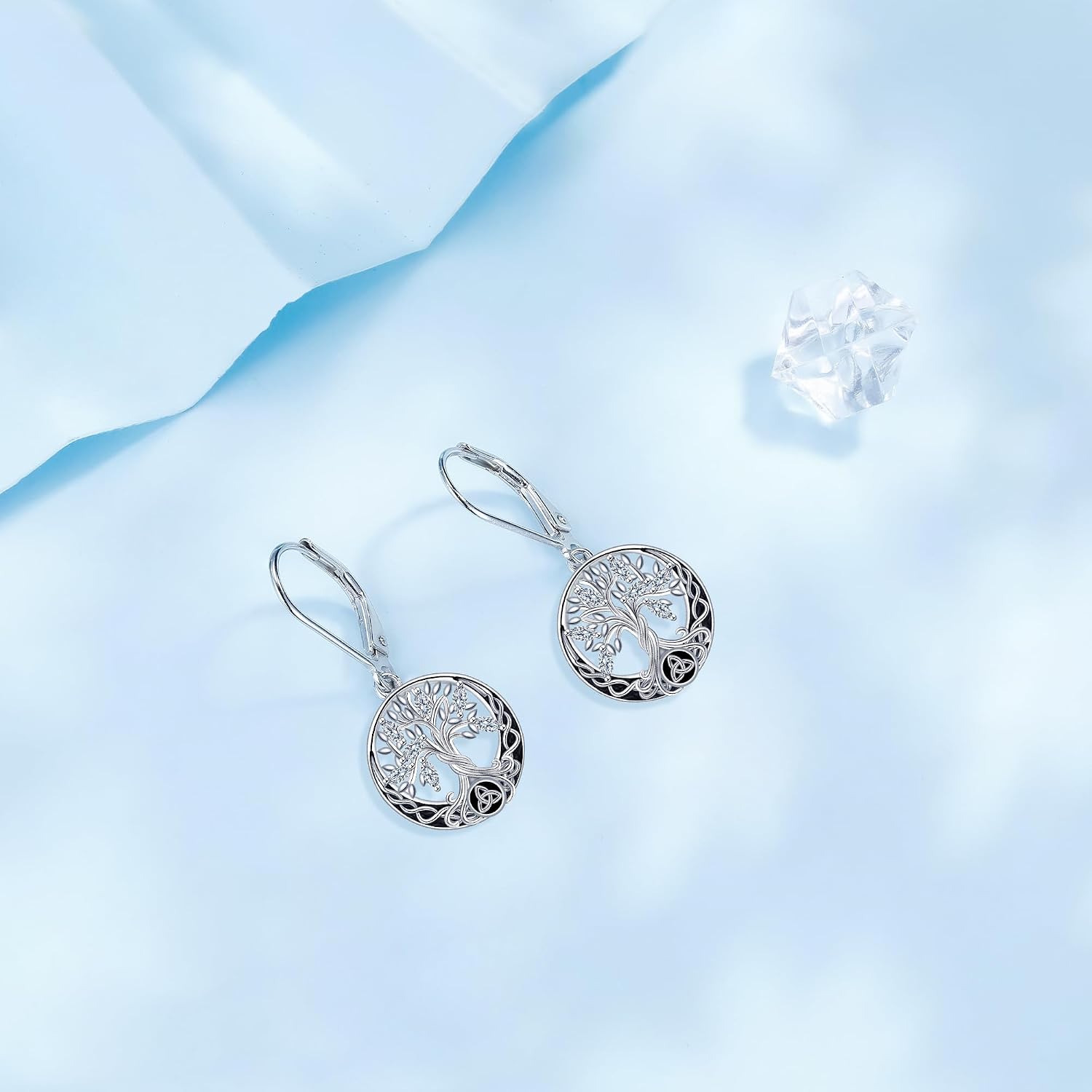 Detalle 2 de Micory Damen hängende Ohrringe aus 925 Sterling Silber mit Lebensbaum-Design (32 × 15 mm)