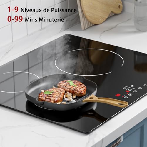 Detalle de IsEasy Plaque Vitrocéramique 3 Feux Encastrable – Table de Cuisson 59 × 52 cm, 5500 W