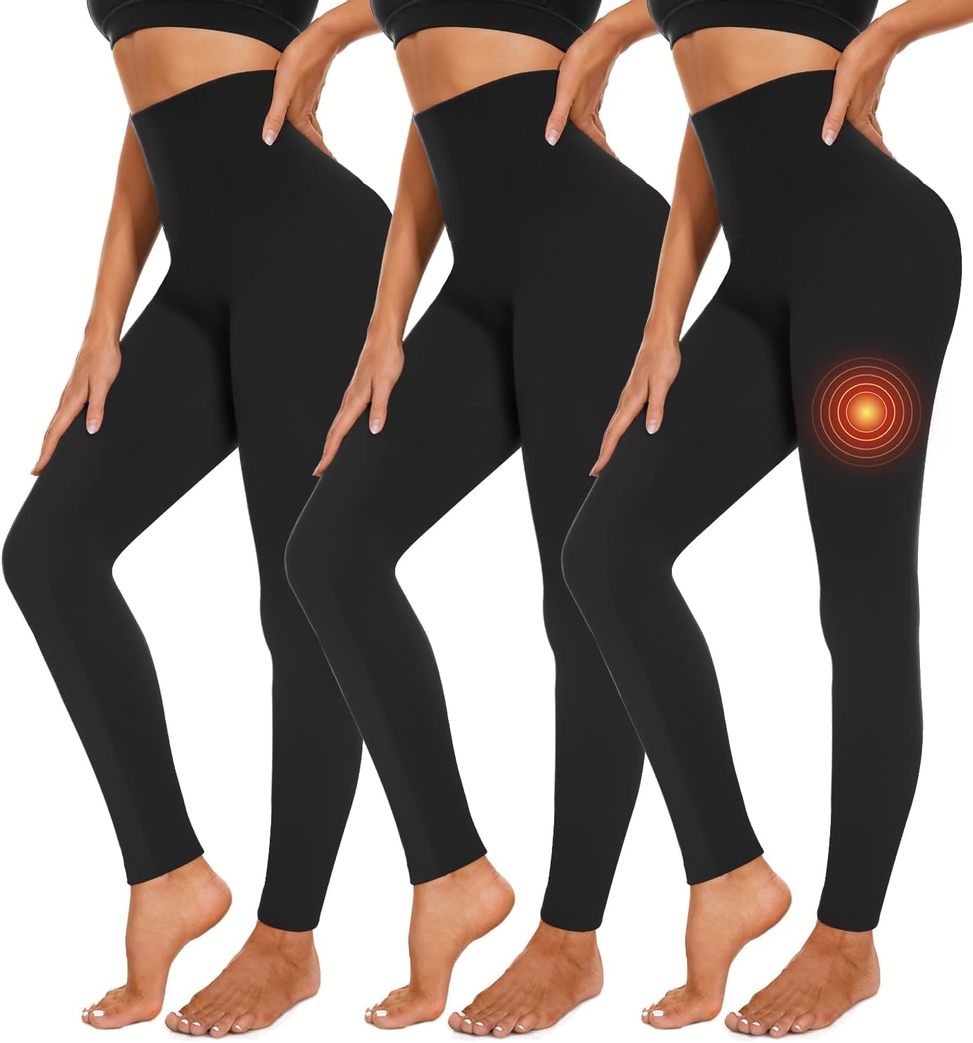 Detalle de 3-Pack Fleece-Lined High-Waisted Women's Thermal Leggings for Winter
