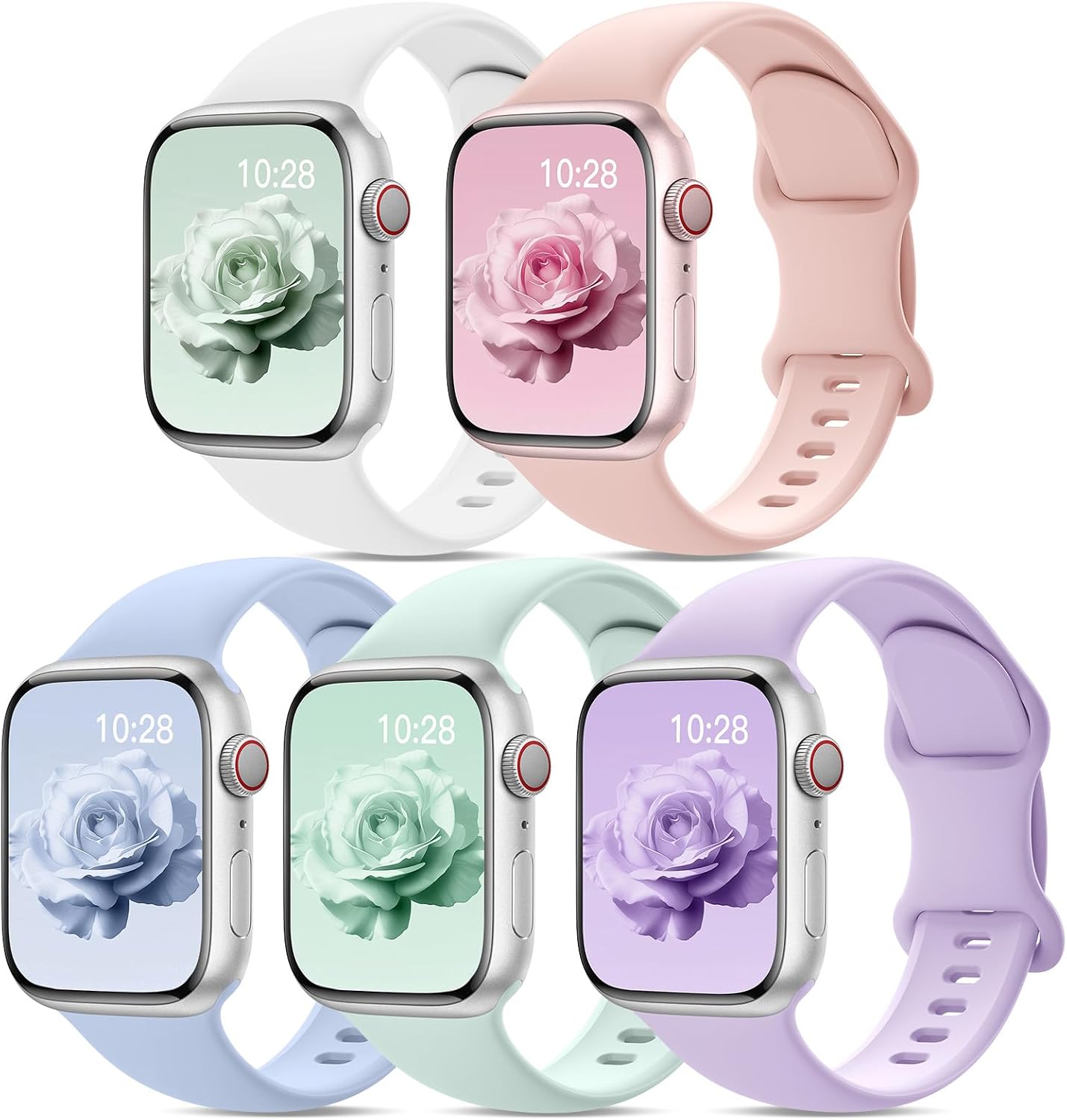 Detalle de Yoohoo 5 Pack Silicone Strap for Apple Watch (38/40/41/42/44/45/46/49mm) – Soft Sport Replacement Band