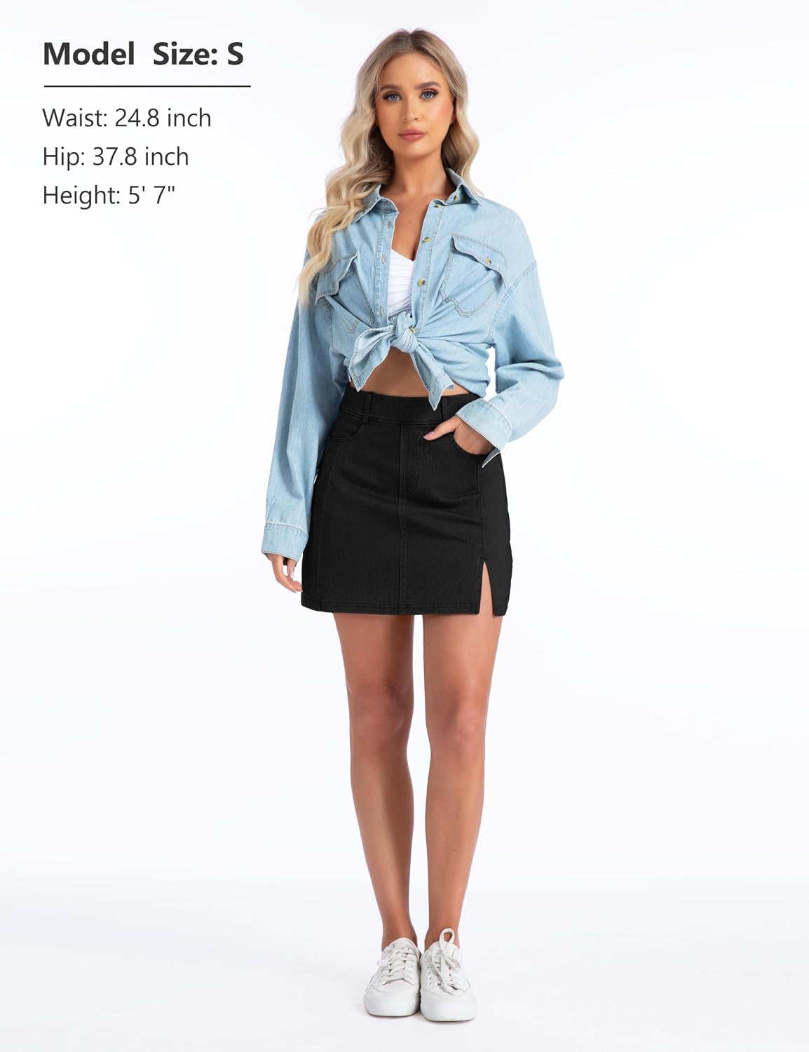 Thumbnail 6 de THE GYM PEOPLE Women's Stretch Denim Mini Skort with 4 Pockets and Side Slit