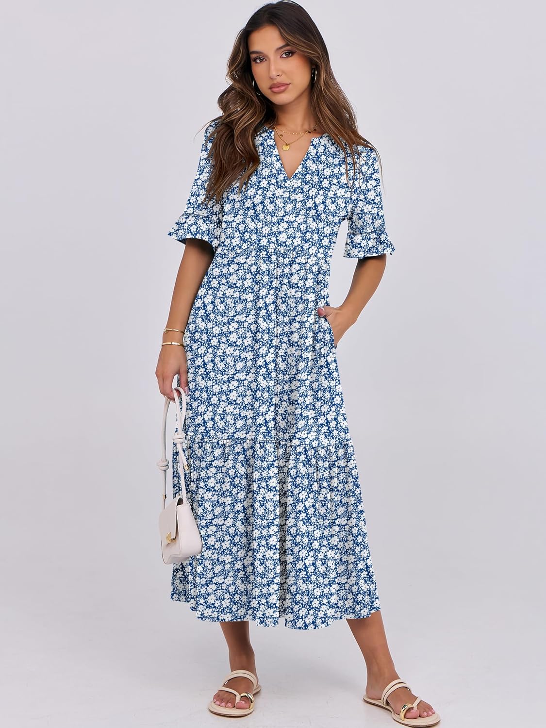 Thumbnail 1 de ANRABESS Women's Summer Maxi Dress: Boho-Vibe, Tiered & Pockets