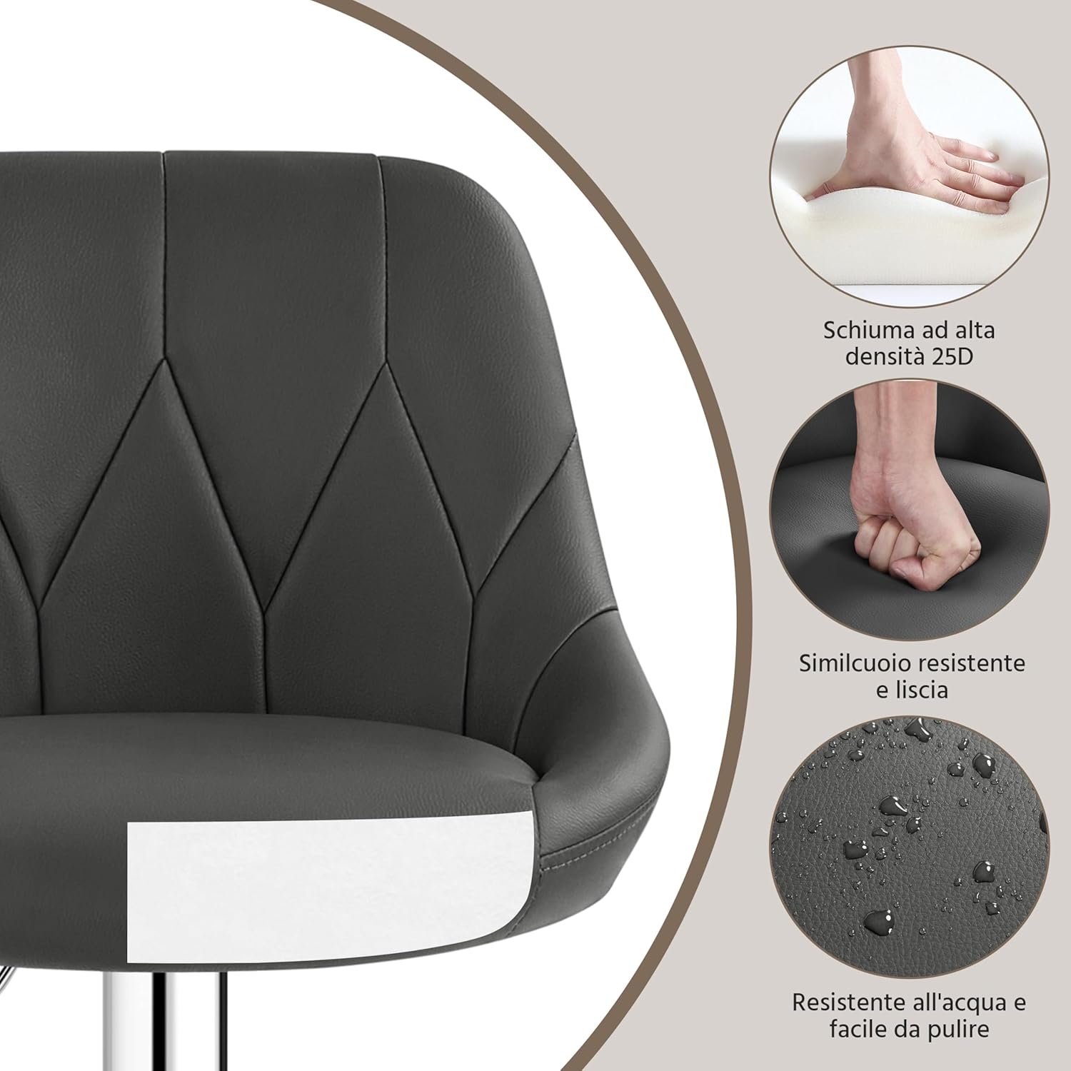 Detalle de Yaheetech Set 2 Sgabelli Bar Alti Regolabili con Schienale Girevole – design moderno in similpelle