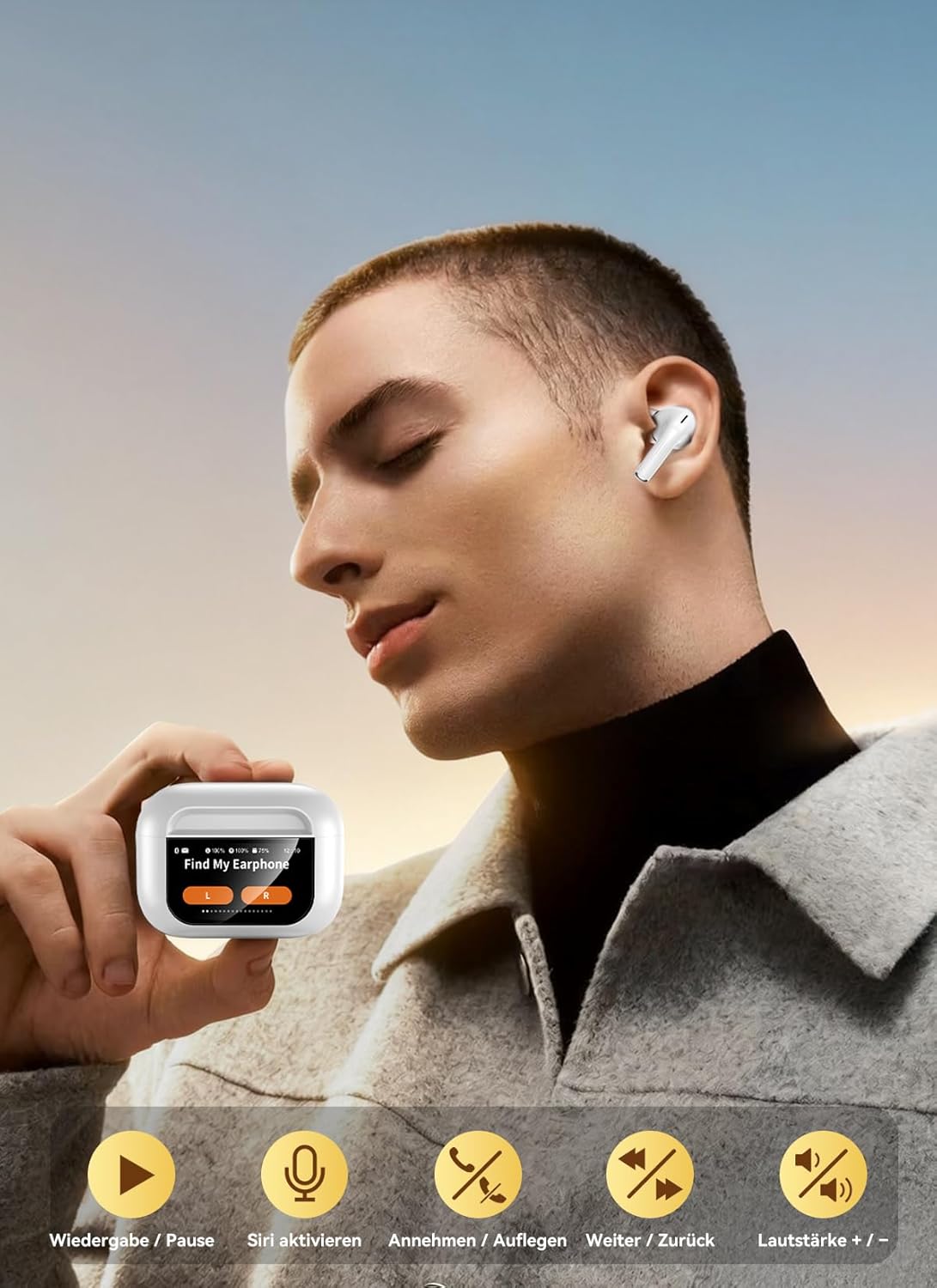 Thumbnail 6 de ZZU Kopfhörer Kabellose Bluetooth mit Smart Touchscreen, 48 Std. Laufzeit, ANC/ENC, 5 EQ-Modi, IPX7 – Weiß
