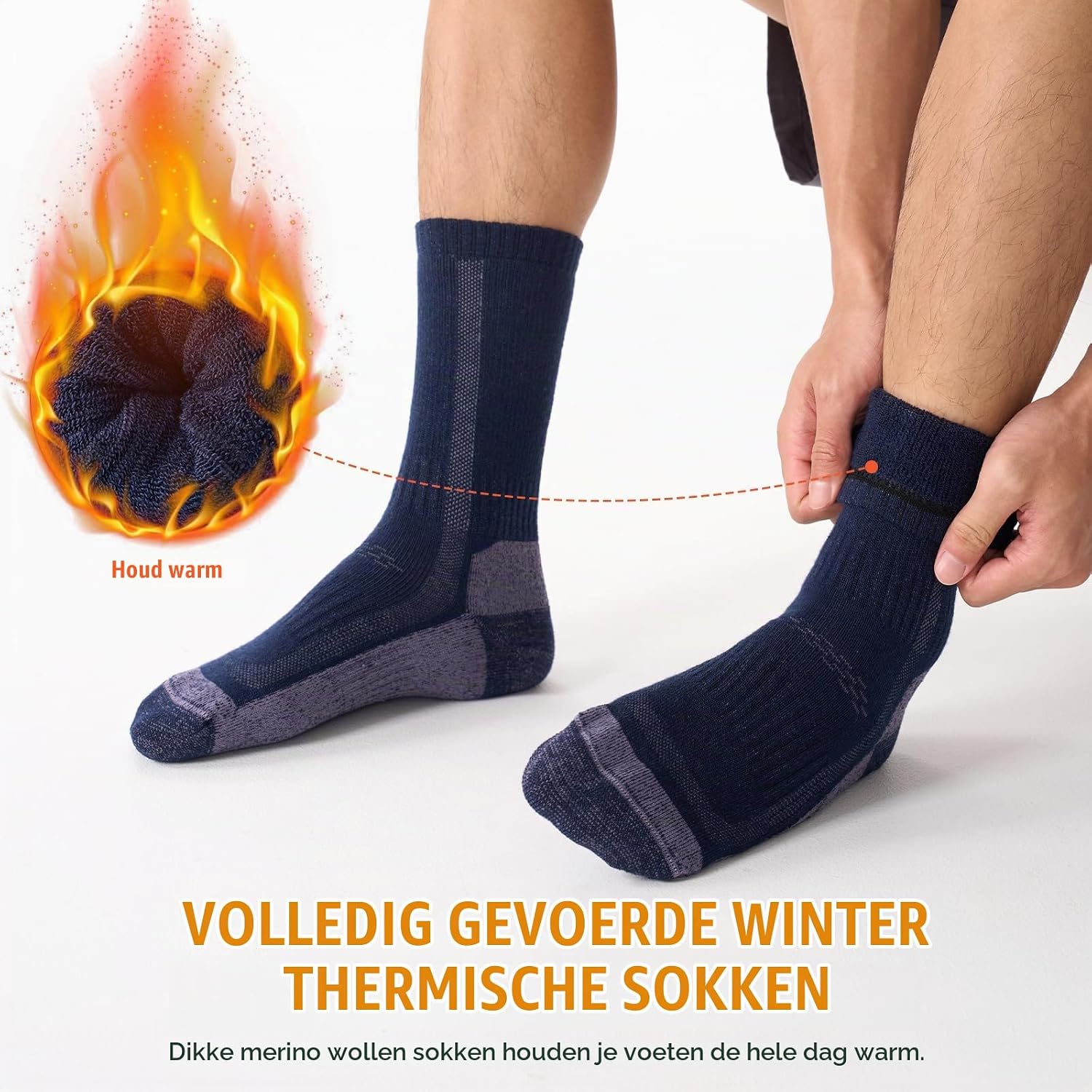 Detalle 2 de Veximora merinowollen wandelsokken, dik en gewatteerd, ademend, 3/5 paar