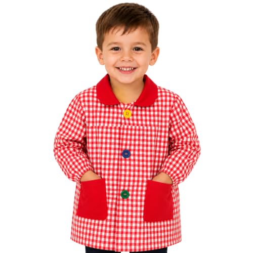 HOMYBABY Babi escolar infantil con botones y bolsillos (Red, Size 3) – unisex para guardería y colegio