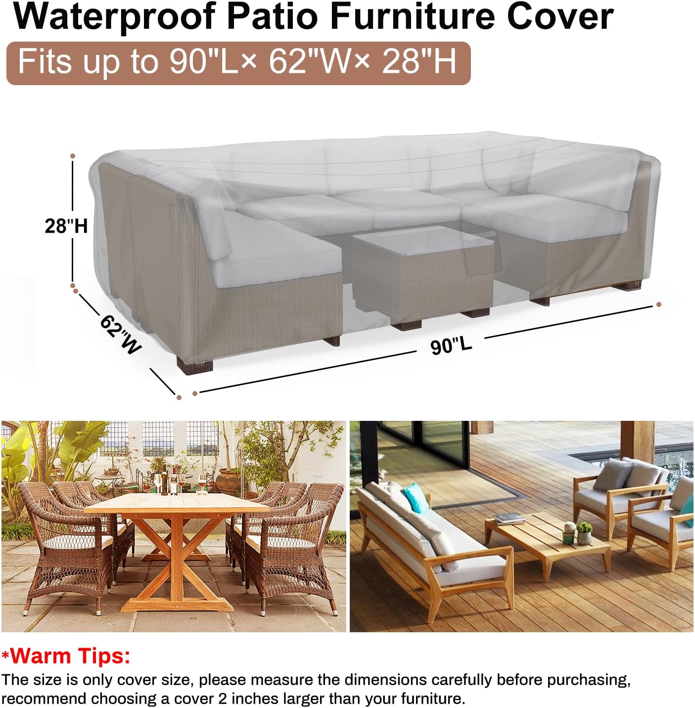 Thumbnail 1 de Mrrihand Rectangular-1 Patio Furniture Cover, 90 x 62 x 28 in, Black