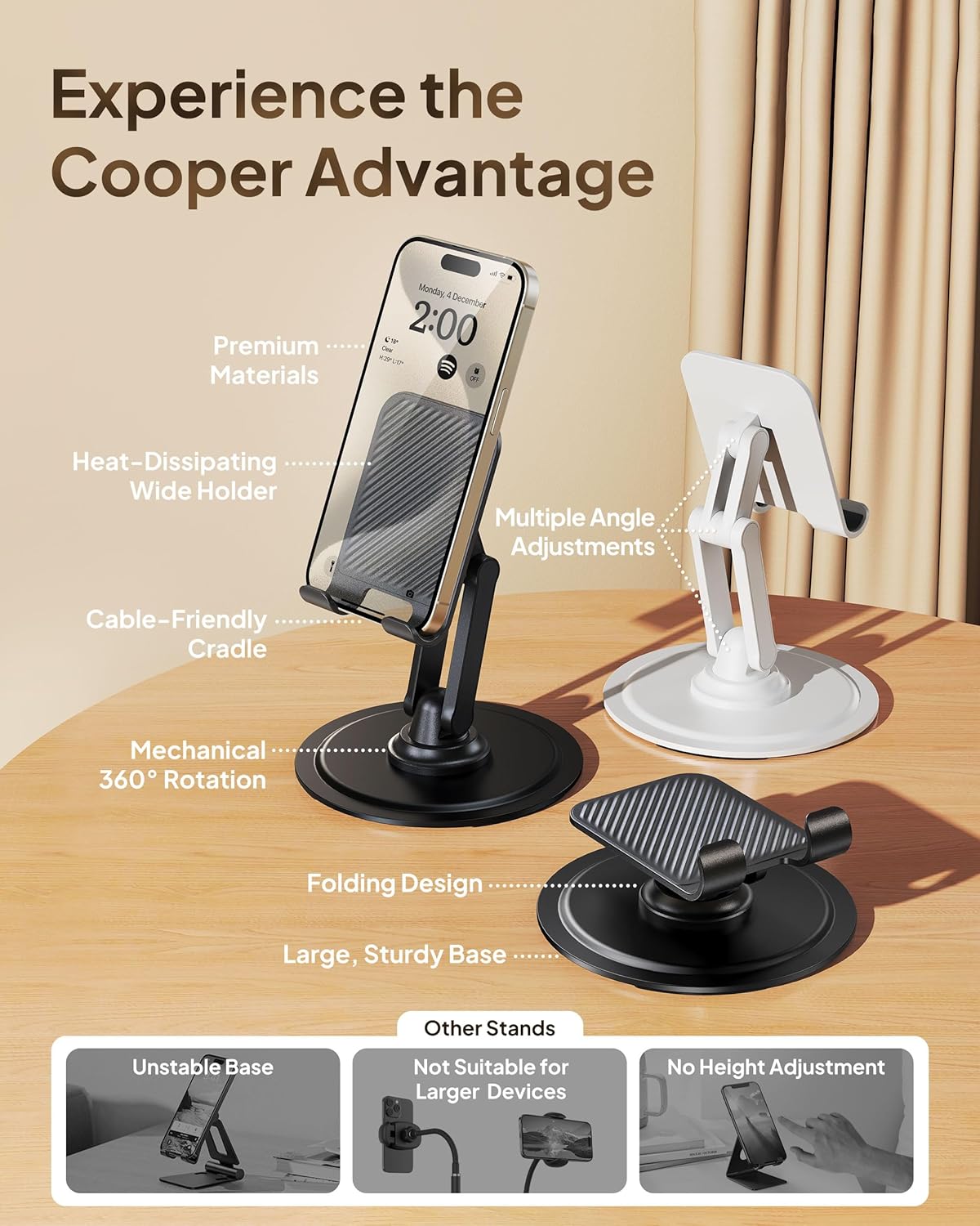 Detalle 2 de COOPER 360° Stand: Rotating Desk Phone Stand in Piano Black