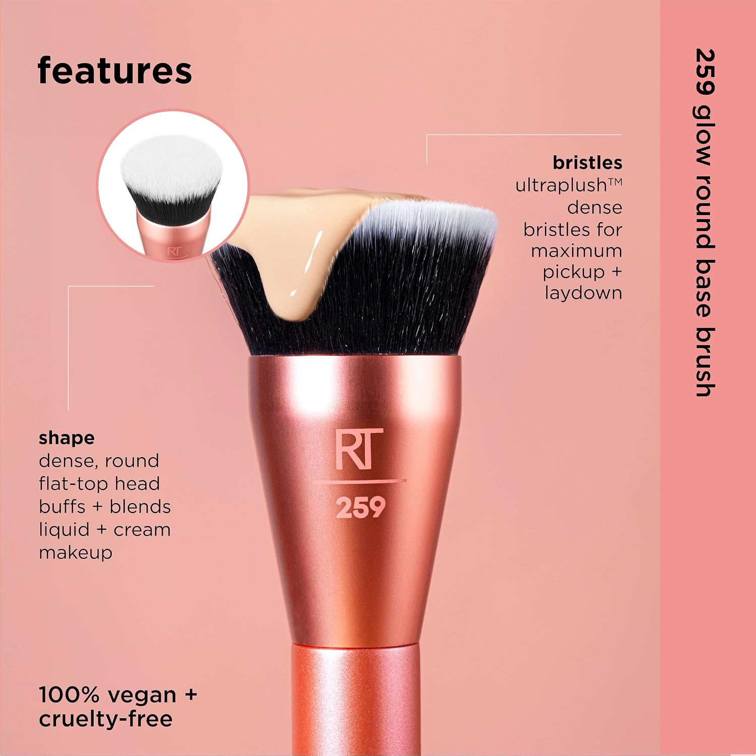 Detalle 2 de Real Techniques Glow 259 brocha base 🪄