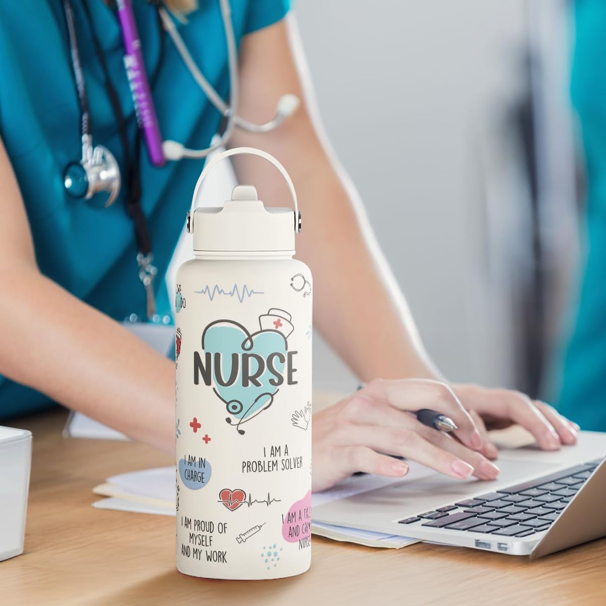 Thumbnail 6 de Nurse Water Bottle 32oz Stainless Steel Insulated with Lid – Nurse Gifts for Female Nurses & Nursing Students