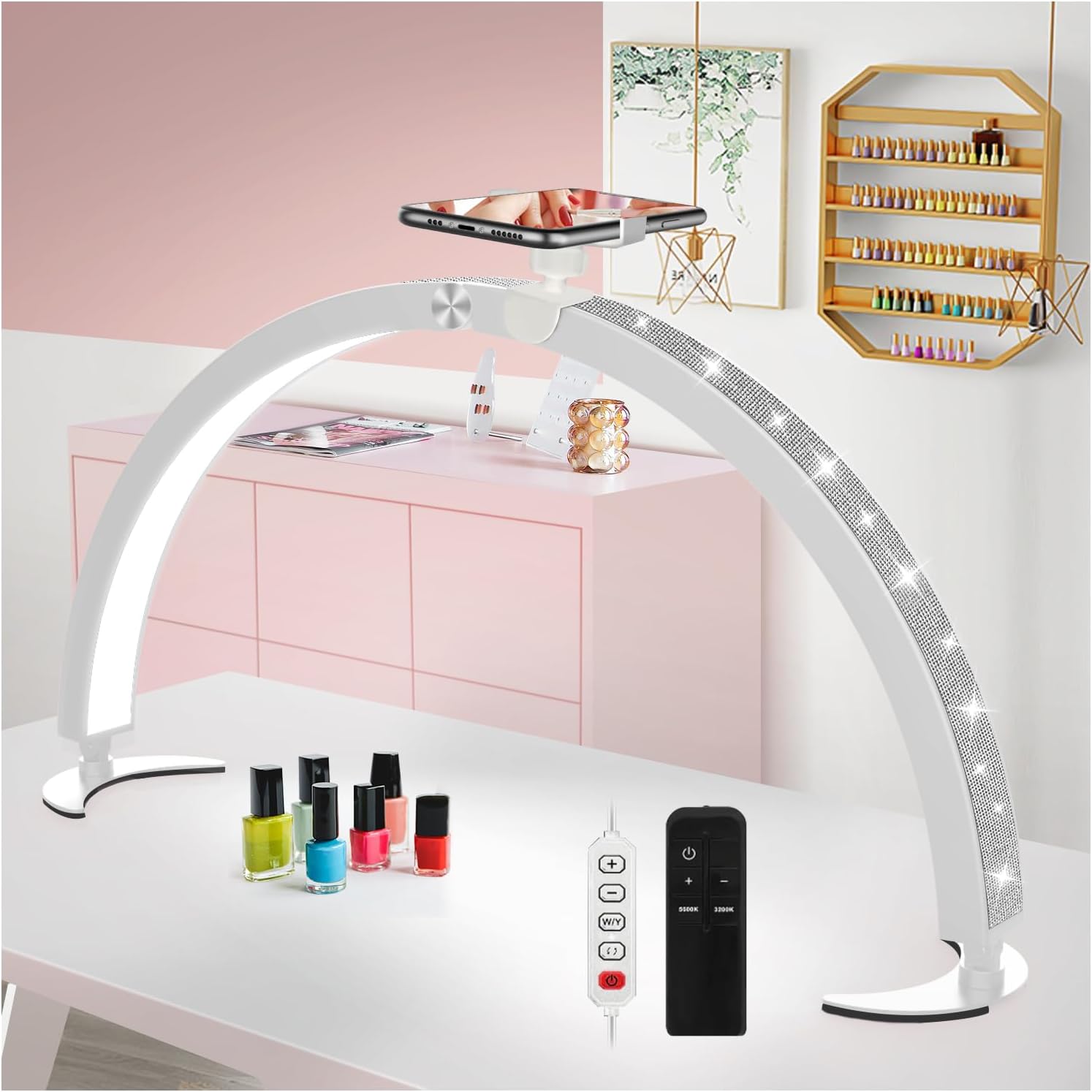 Thumbnail 1 de yAyusi Mezza Luna Lampada per Unghie da Tavolo con Supporto e Controller, 74 cm, 40W