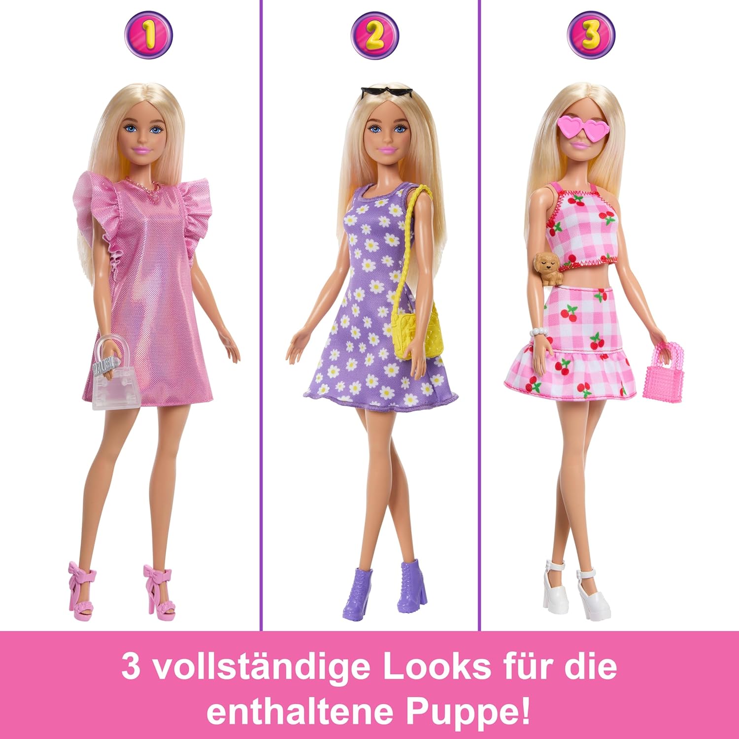Detalle 2 de Barbie Traumkleiderschrank Spielzeug – Komplettes Fashion-Set mit Barbie-Puppe, 25+ Teilen und 3 Outfits