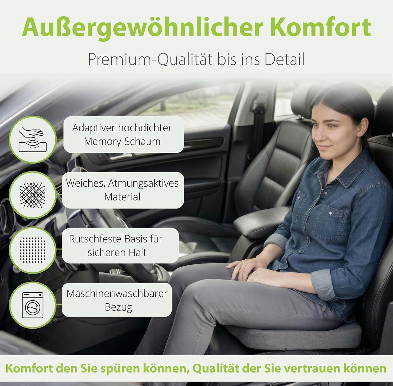 Detalle de feela. Orthopädisches Autositzkissen für den Fahrersitz (Medium) – Keilkissen mit 3 Härtegraden