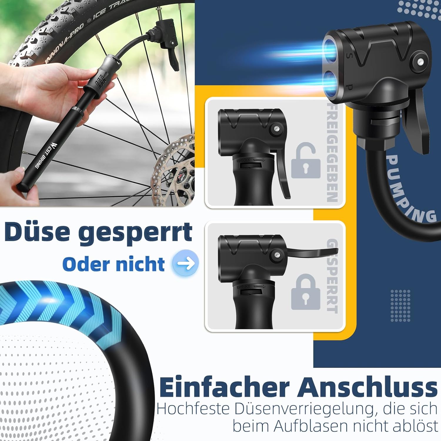Thumbnail 4 de West Biking Mini Fahrradpumpe – Aluminium, 80–100 PSI, Dualventil, tragbar