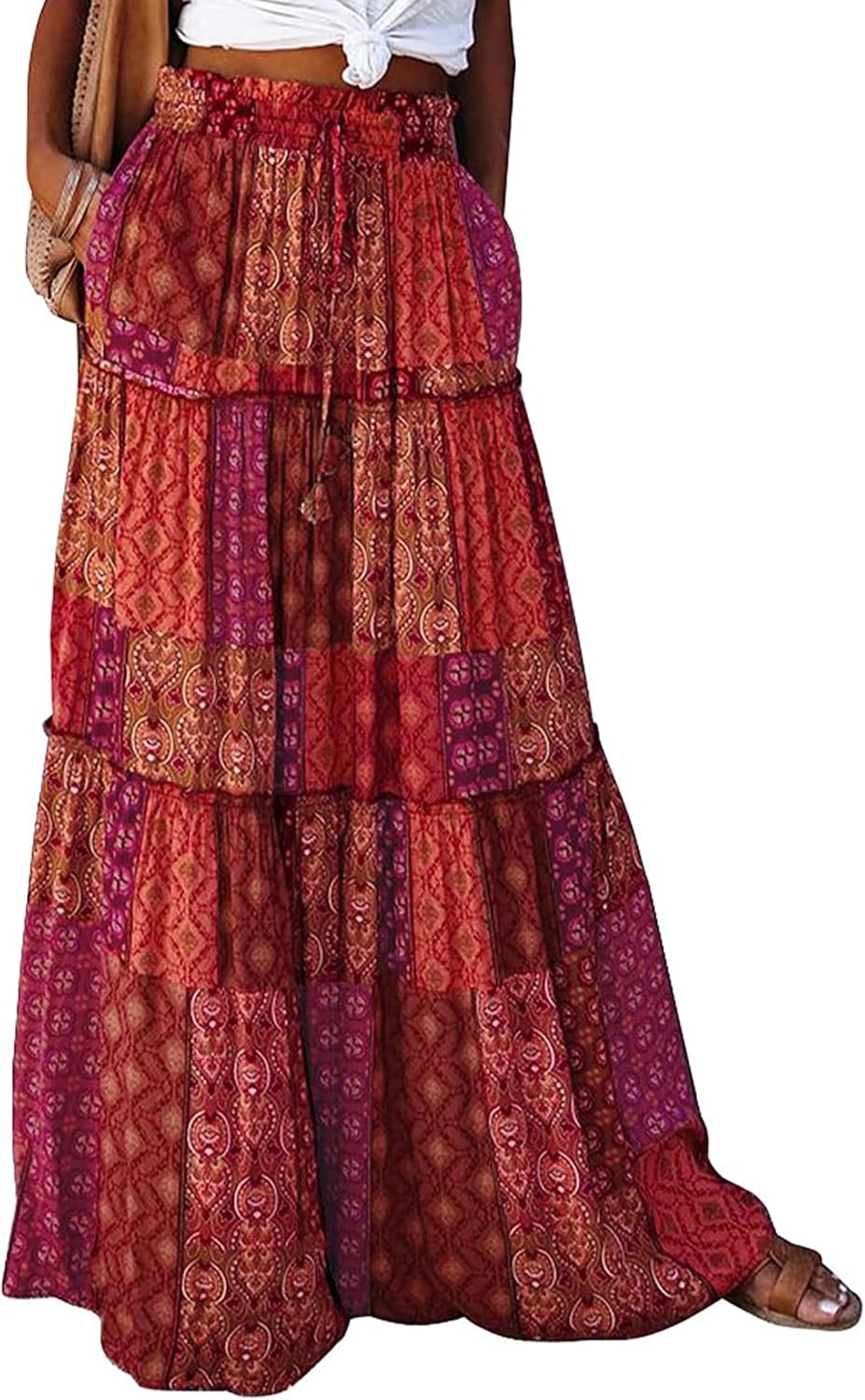 Thumbnail 6 de Timuspo Women's Maxi Skirt with Pockets – Boho Flowing A-Line, High Elastic Waist