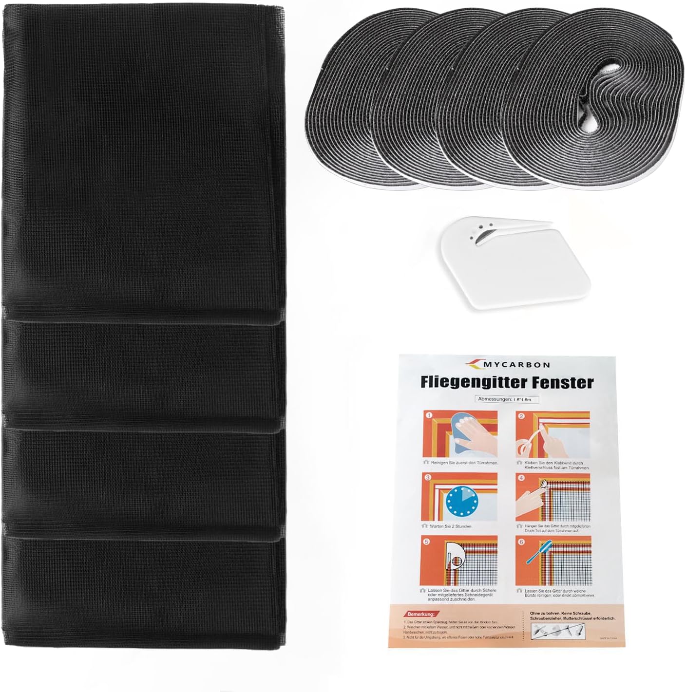 Thumbnail 4 de MYCARBON Zanzariera per Finestra Adesiva Tagliabile — 4 Set 150x180 cm Nero
