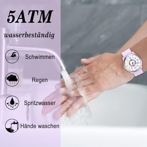 Thumbnail 3 de SOCICO Kinderuhr Analoguhr – Wasserfest bis 50 m, Silikonband, violett Regenbogen, QT-Kernuhrwerk aus Japan