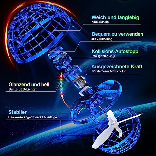 Detalle de Ivtivfu Fliegender Ball Spielzeug (Blau, Verbessert) – LED Hover Orb