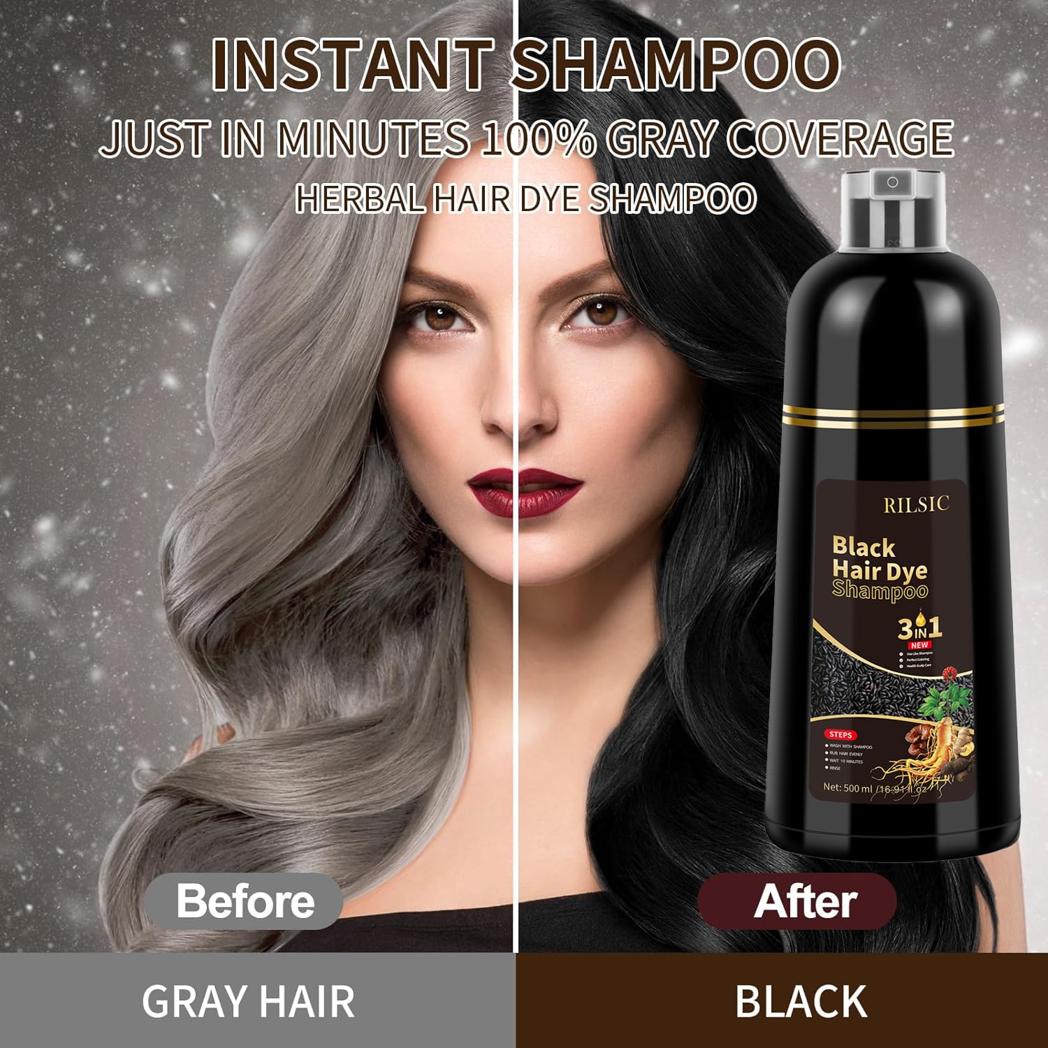 Thumbnail 3 de GFEUGS Haarfarbe Haarfärbeshampoo 500 ml Schwarz