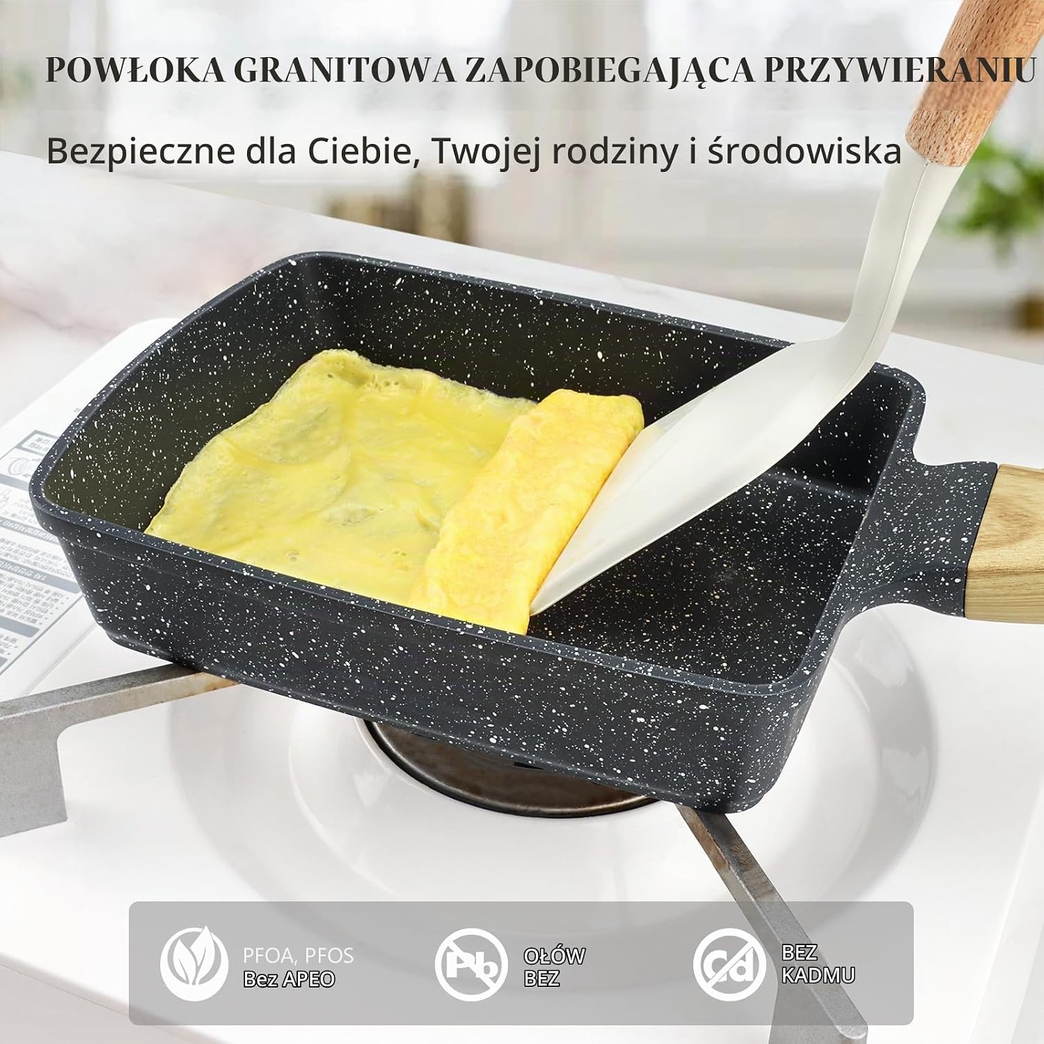 Detalle 1 de GiPP G1-U-Ski-34-BE – patelnia do tamagoyaki 18 × 13 cm, czarna