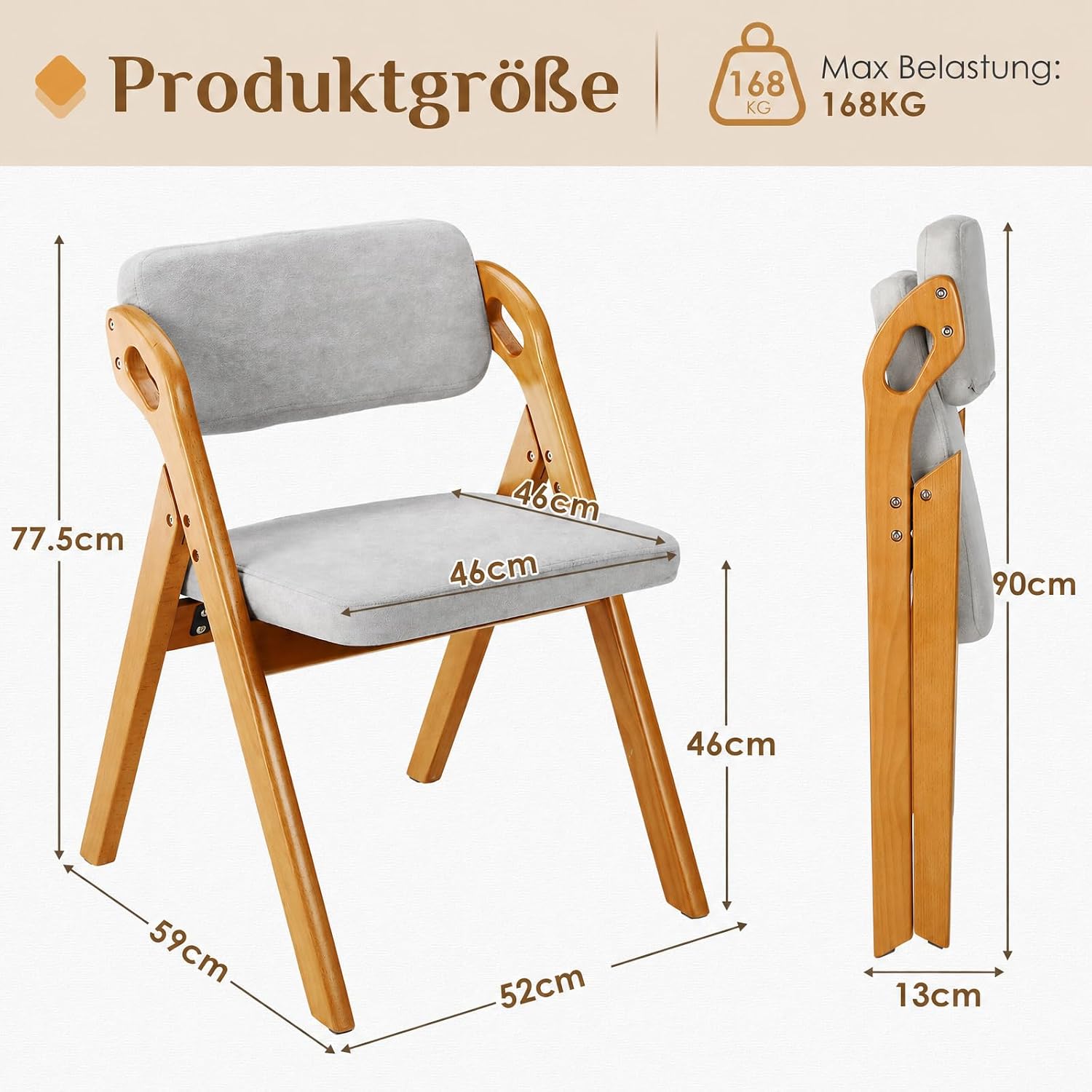 Detalle de Clevich LJ-562 set van 2 opvouwbare stoelen, beukenhout en grijs badstof